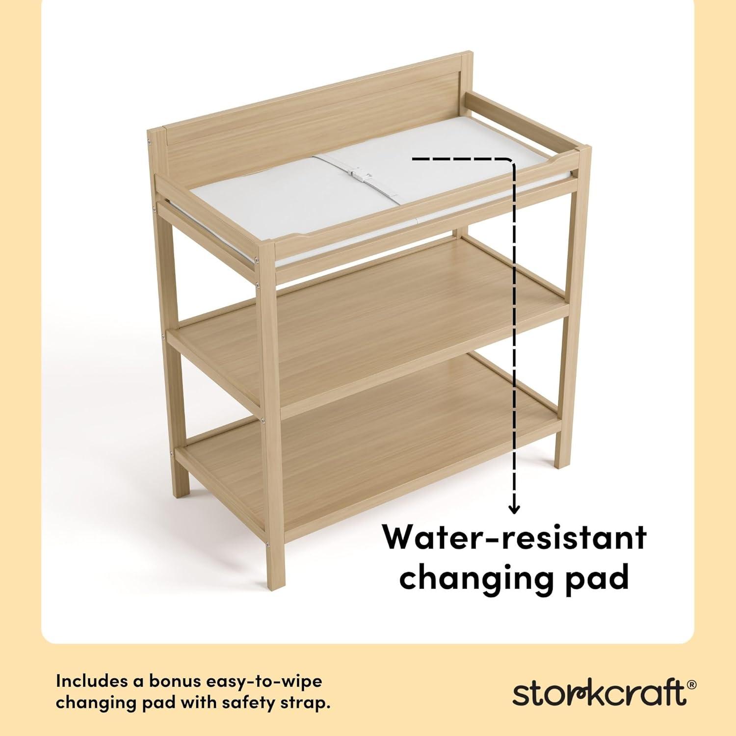 imageStorkcraft Alpine Changing Table White GREENGUARD Gold Certified Nursery Changing Table Includes WaterResistant Changing Pad 2 Shelves for Nursery Storage and OrganizingDriftwood