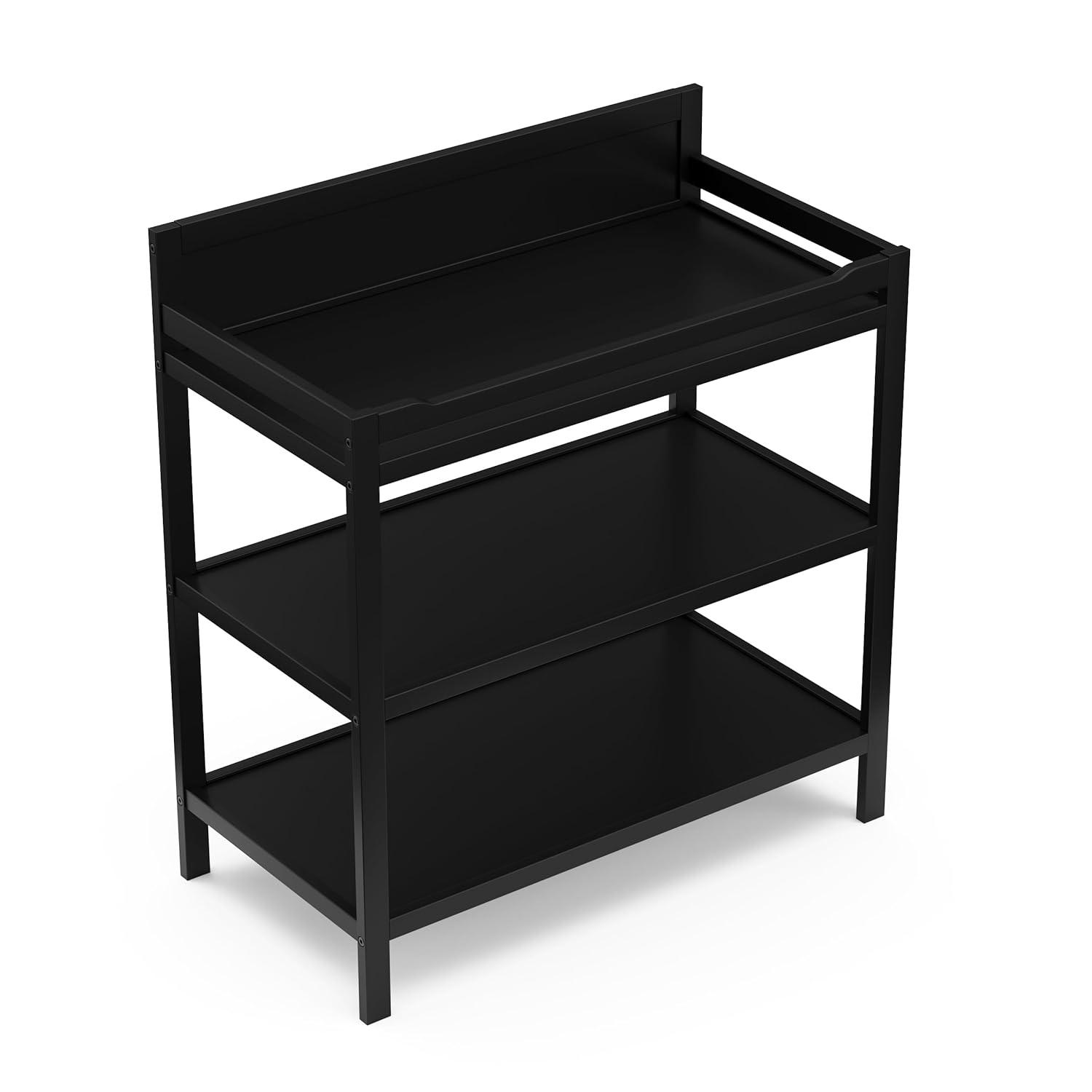 imageStorkcraft Alpine Changing Table White GREENGUARD Gold Certified Nursery Changing Table Includes WaterResistant Changing Pad 2 Shelves for Nursery Storage and OrganizingBlack