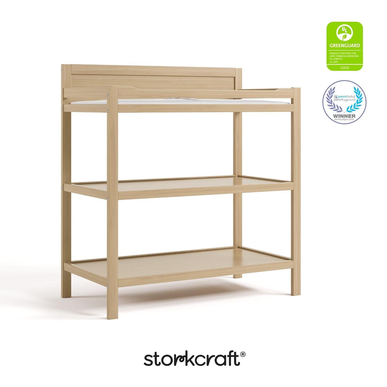 imageStorkcraft Alpine Changing Table White GREENGUARD Gold Certified Nursery Changing Table Includes WaterResistant Changing Pad 2 Shelves for Nursery Storage and OrganizingDriftwood
