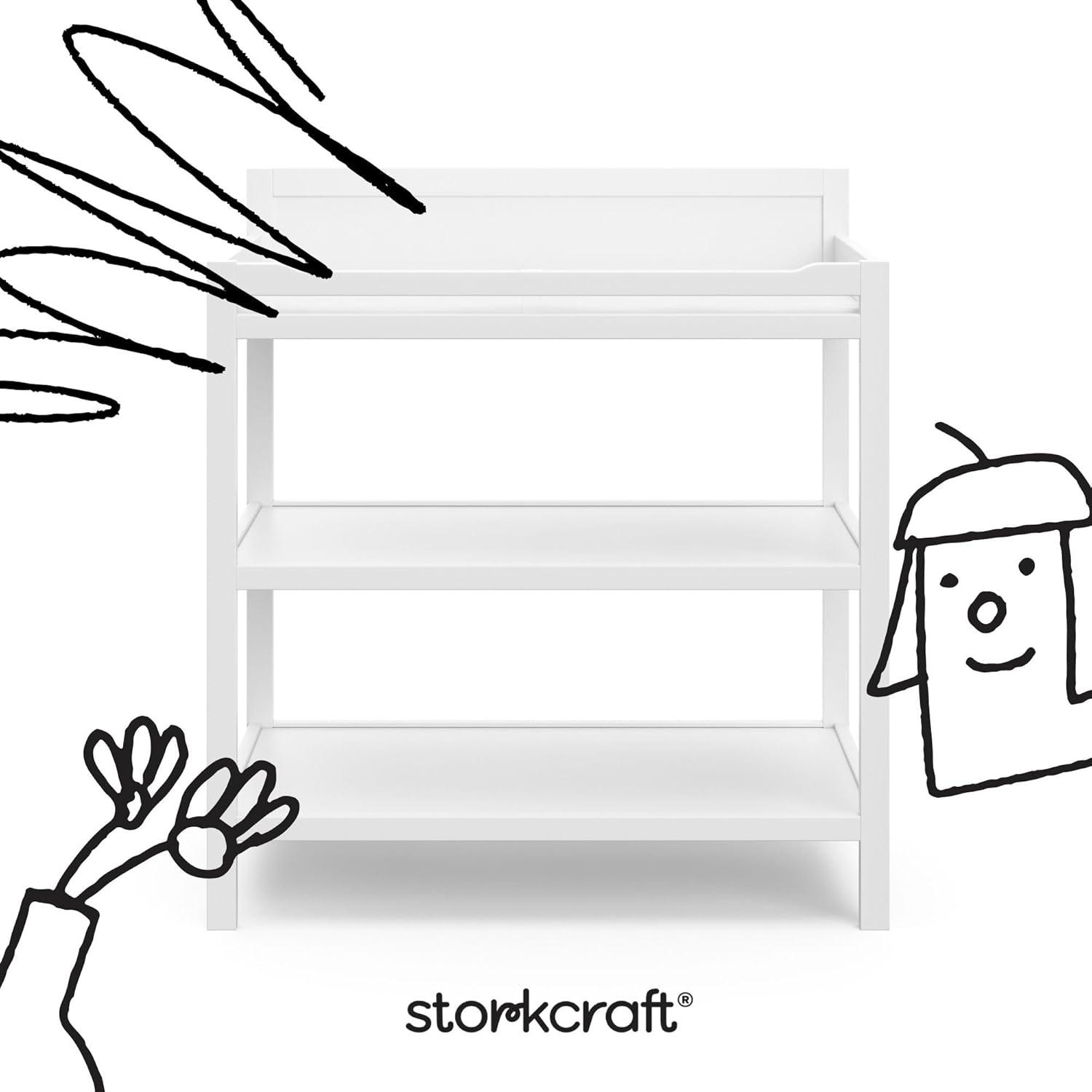 imageStorkcraft Alpine Changing Table White GREENGUARD Gold Certified Nursery Changing Table Includes WaterResistant Changing Pad 2 Shelves for Nursery Storage and OrganizingWhite