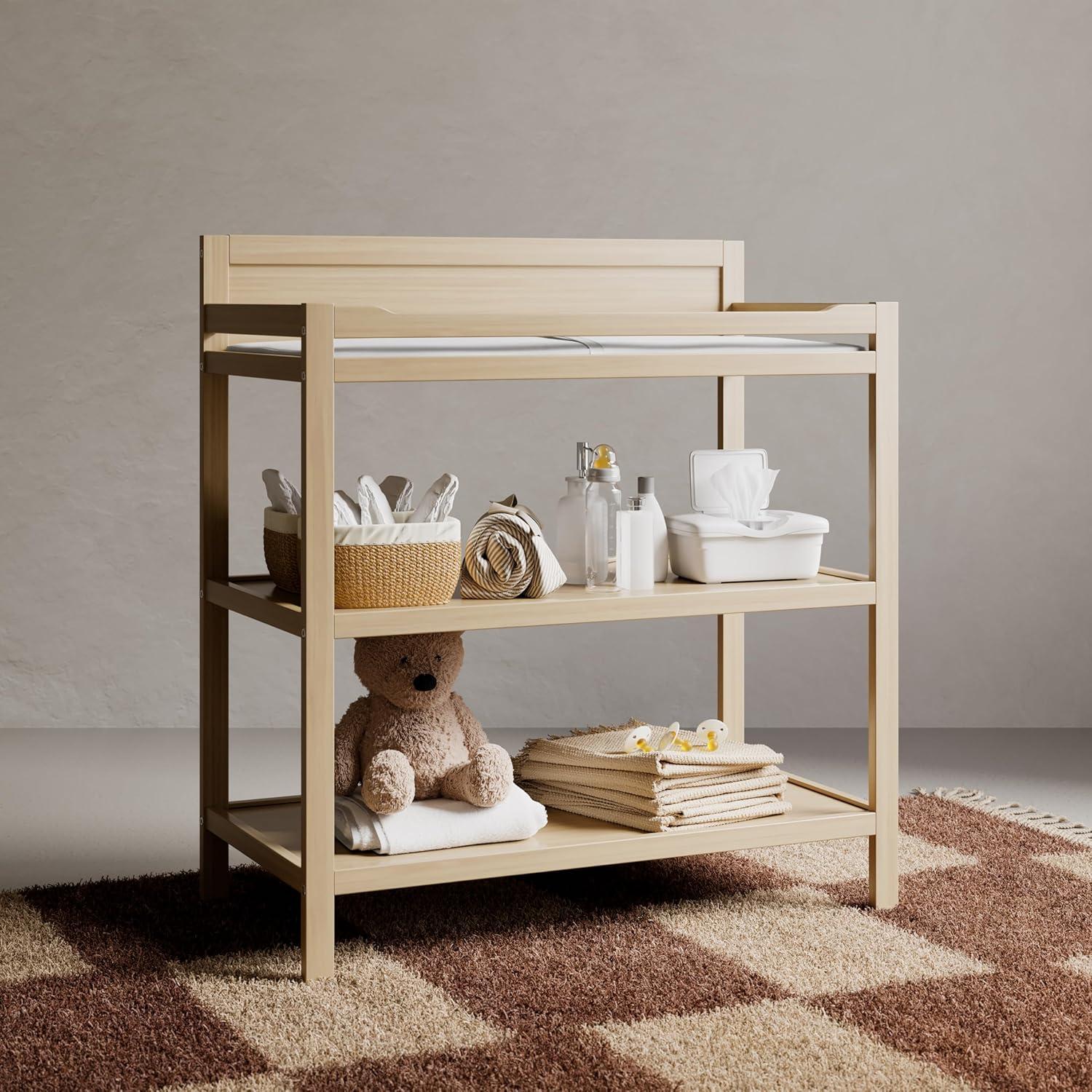 imageStorkcraft Alpine Changing Table White GREENGUARD Gold Certified Nursery Changing Table Includes WaterResistant Changing Pad 2 Shelves for Nursery Storage and OrganizingDriftwood