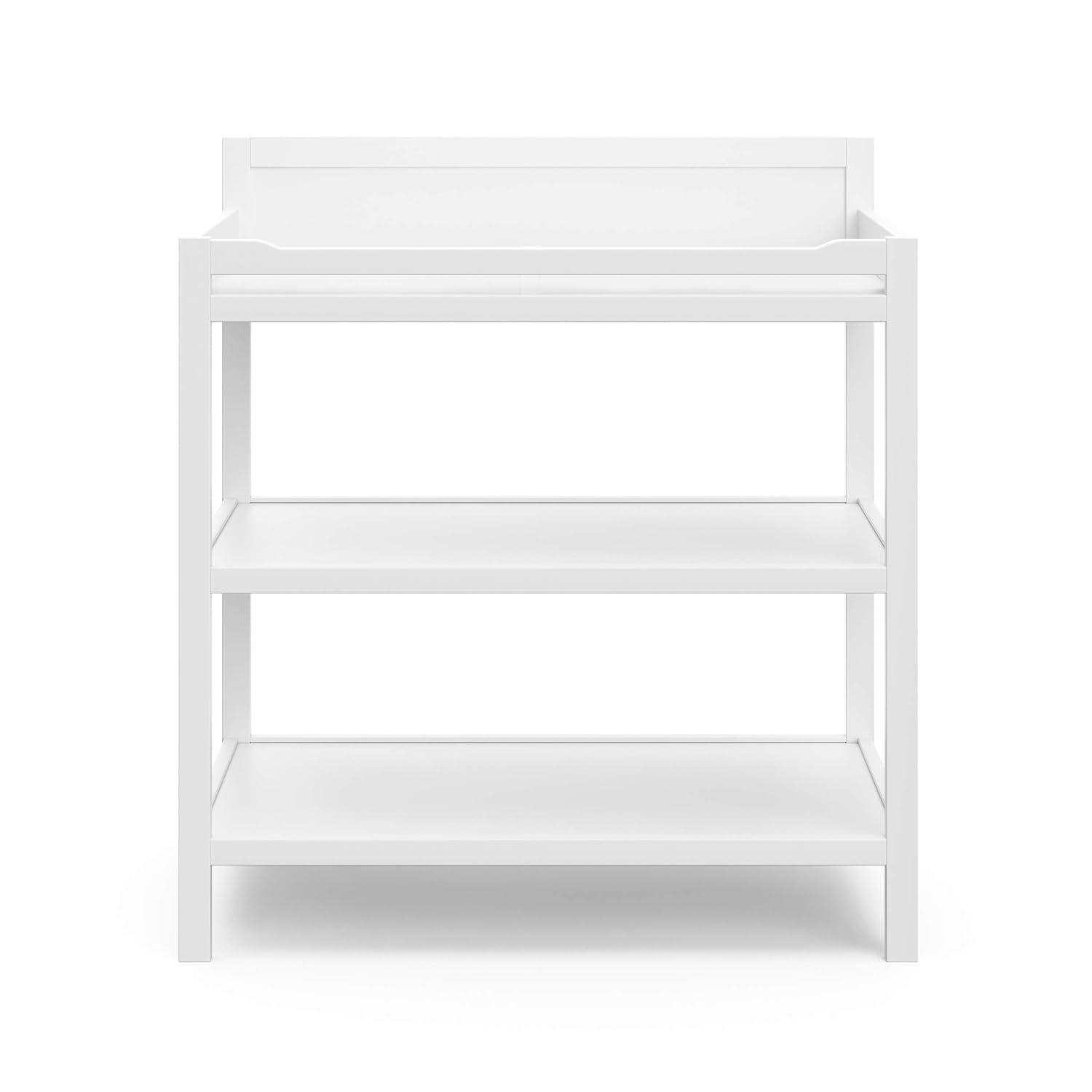 imageStorkcraft Alpine Changing Table White GREENGUARD Gold Certified Nursery Changing Table Includes WaterResistant Changing Pad 2 Shelves for Nursery Storage and OrganizingWhite