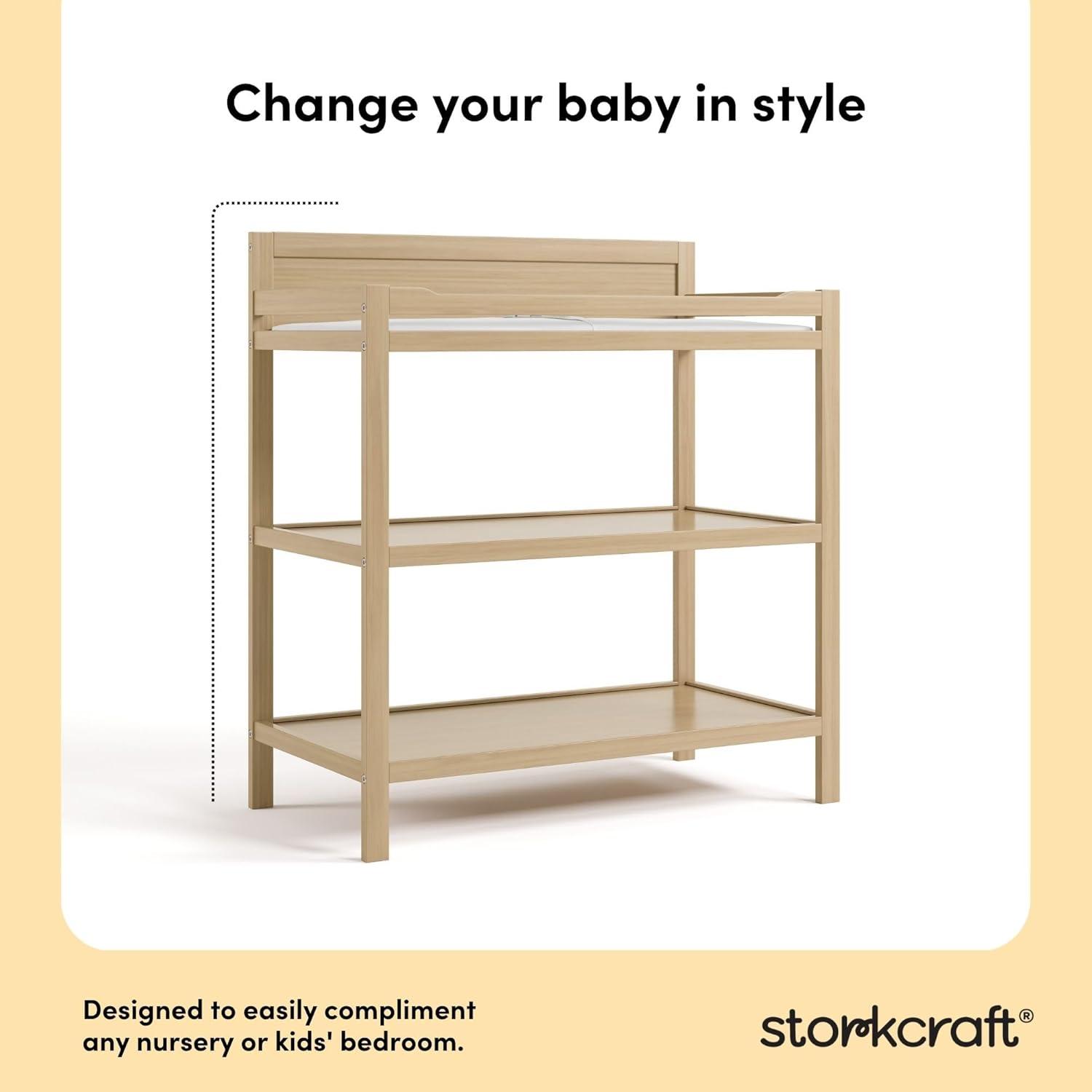 imageStorkcraft Alpine Changing Table White GREENGUARD Gold Certified Nursery Changing Table Includes WaterResistant Changing Pad 2 Shelves for Nursery Storage and OrganizingDriftwood