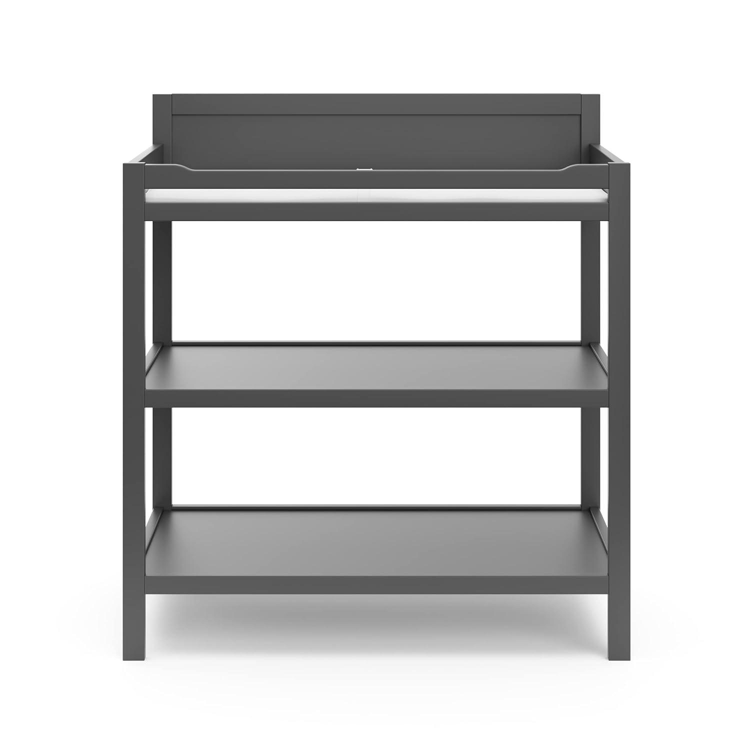 imageStorkcraft Alpine Changing Table White GREENGUARD Gold Certified Nursery Changing Table Includes WaterResistant Changing Pad 2 Shelves for Nursery Storage and OrganizingGray