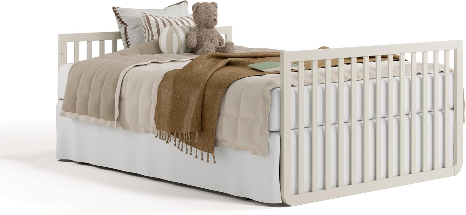 imageStorkcraft Amalfi 5in1 Convertible Crib with Toddler Guardrail Frosted Oat ampamp Driftwood GREENGUARD Gold Certified Toddler Bed Conversion Kit Included Fits Crib Mattress Converts to Full BedFrosted Oat and Driftwood