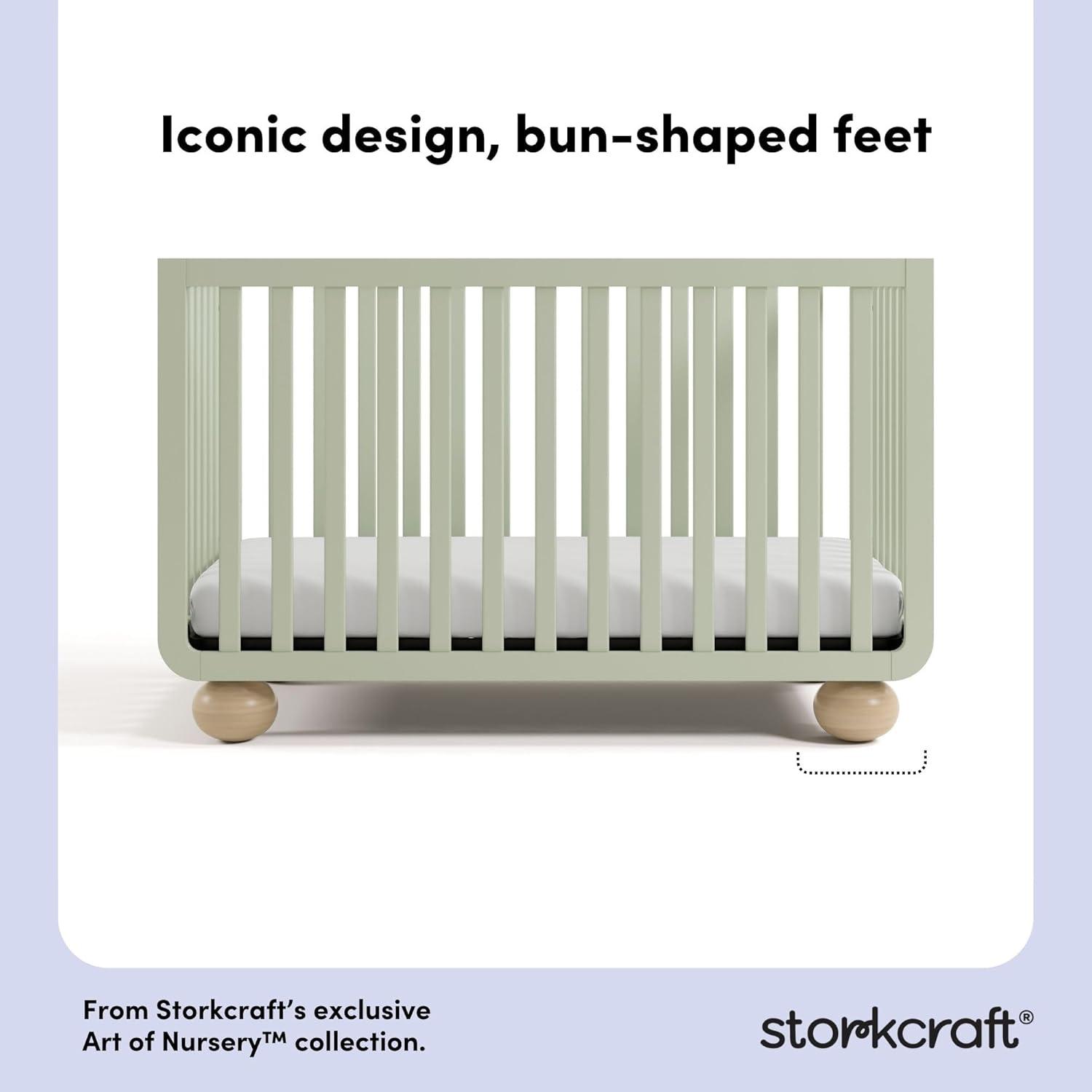 imageStorkcraft Amalfi 5in1 Convertible Crib with Toddler Guardrail Frosted Oat ampamp Driftwood GREENGUARD Gold Certified Toddler Bed Conversion Kit Included Fits Crib Mattress Converts to Full BedSage and Driftwood