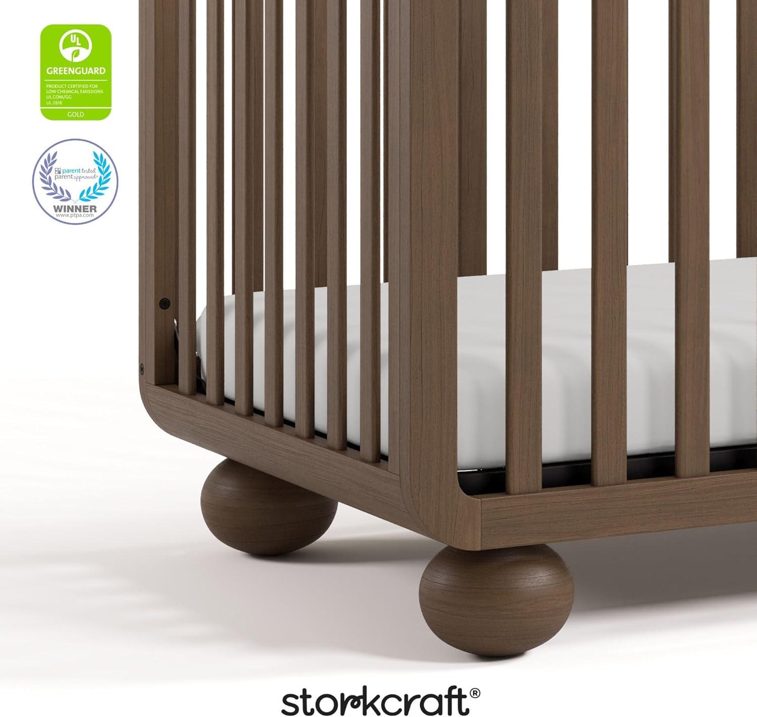 imageStorkcraft Amalfi 5in1 Convertible Crib with Toddler Guardrail Frosted Oat ampamp Driftwood GREENGUARD Gold Certified Toddler Bed Conversion Kit Included Fits Crib Mattress Converts to Full BedHazelnut