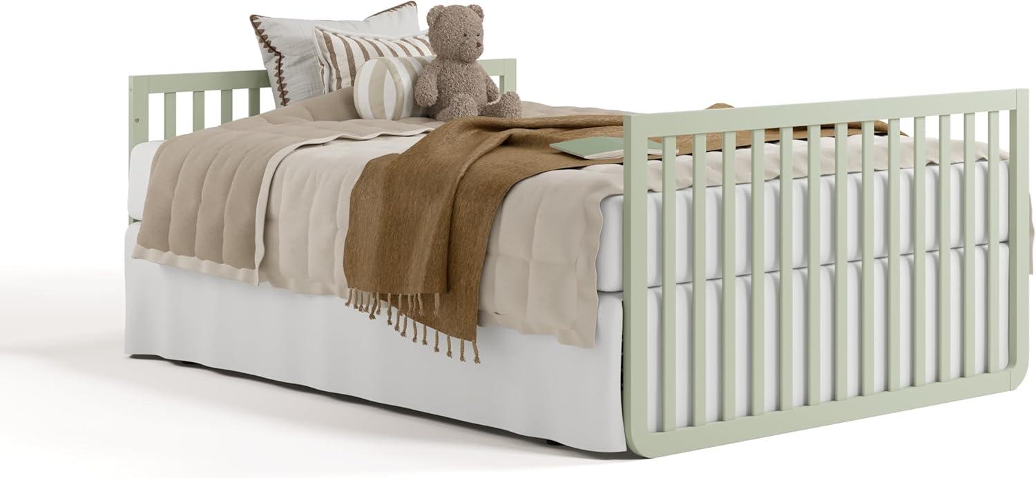 imageStorkcraft Amalfi 5in1 Convertible Crib with Toddler Guardrail Frosted Oat ampamp Driftwood GREENGUARD Gold Certified Toddler Bed Conversion Kit Included Fits Crib Mattress Converts to Full BedSage and Driftwood
