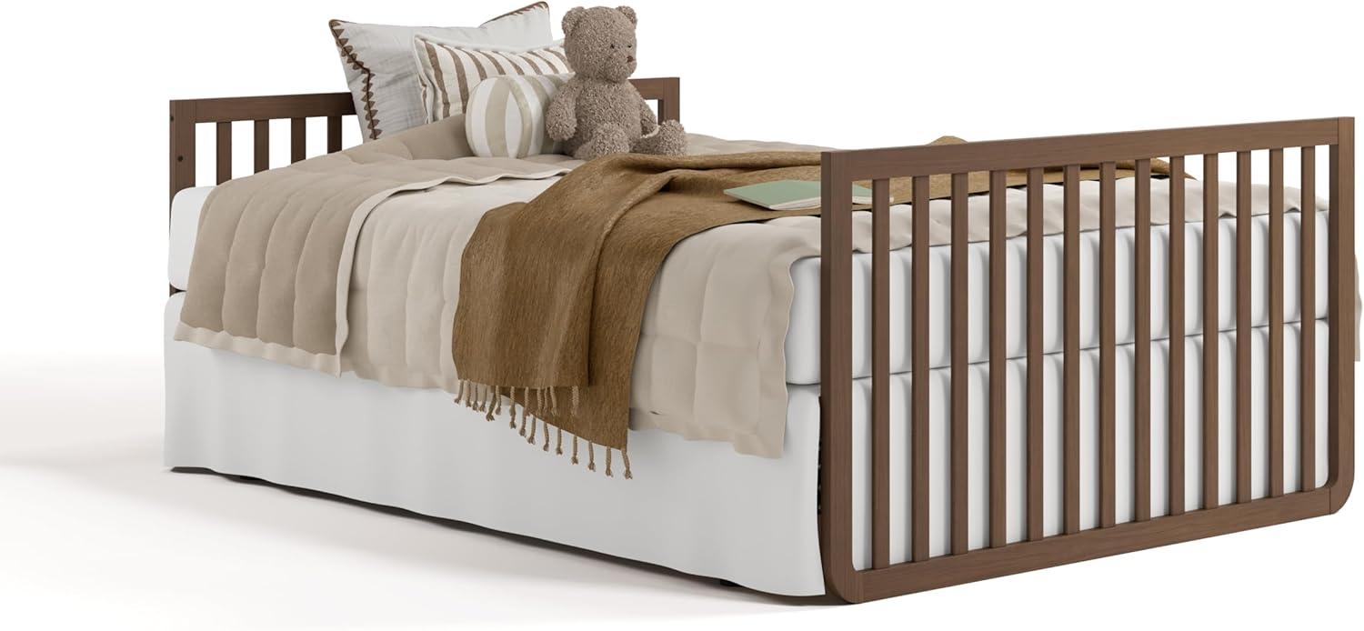 imageStorkcraft Amalfi 5in1 Convertible Crib with Toddler Guardrail Frosted Oat ampamp Driftwood GREENGUARD Gold Certified Toddler Bed Conversion Kit Included Fits Crib Mattress Converts to Full BedHazelnut