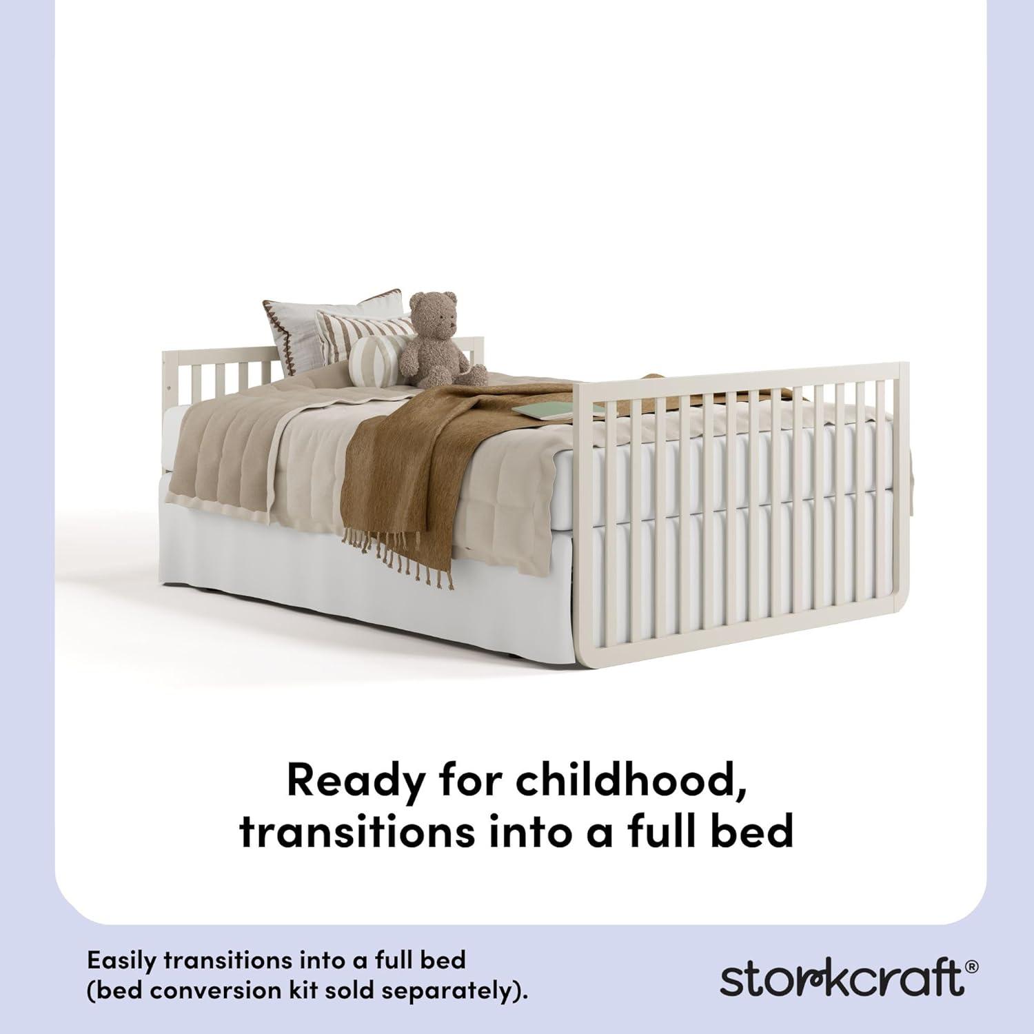 imageStorkcraft Amalfi 5in1 Convertible Crib with Toddler Guardrail Frosted Oat ampamp Driftwood GREENGUARD Gold Certified Toddler Bed Conversion Kit Included Fits Crib Mattress Converts to Full BedFrosted Oat and Driftwood