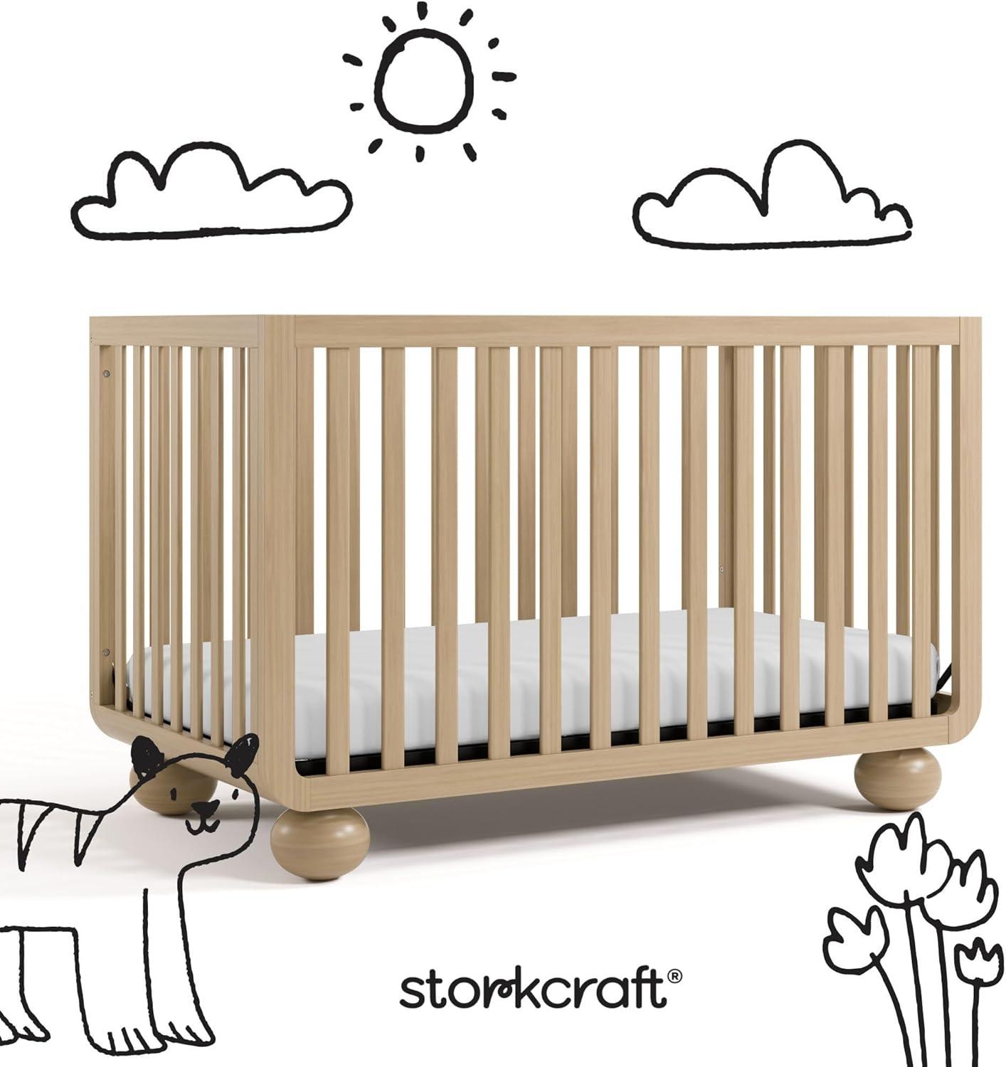 imageStorkcraft Amalfi 5in1 Convertible Crib with Toddler Guardrail Frosted Oat ampamp Driftwood GREENGUARD Gold Certified Toddler Bed Conversion Kit Included Fits Crib Mattress Converts to Full BedDriftwood