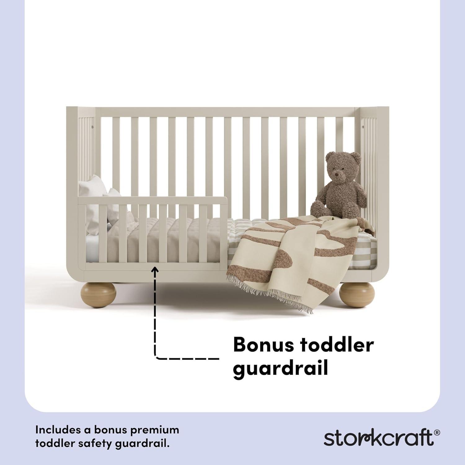 imageStorkcraft Amalfi 5in1 Convertible Crib with Toddler Guardrail Frosted Oat ampamp Driftwood GREENGUARD Gold Certified Toddler Bed Conversion Kit Included Fits Crib Mattress Converts to Full BedFrosted Oat and Driftwood