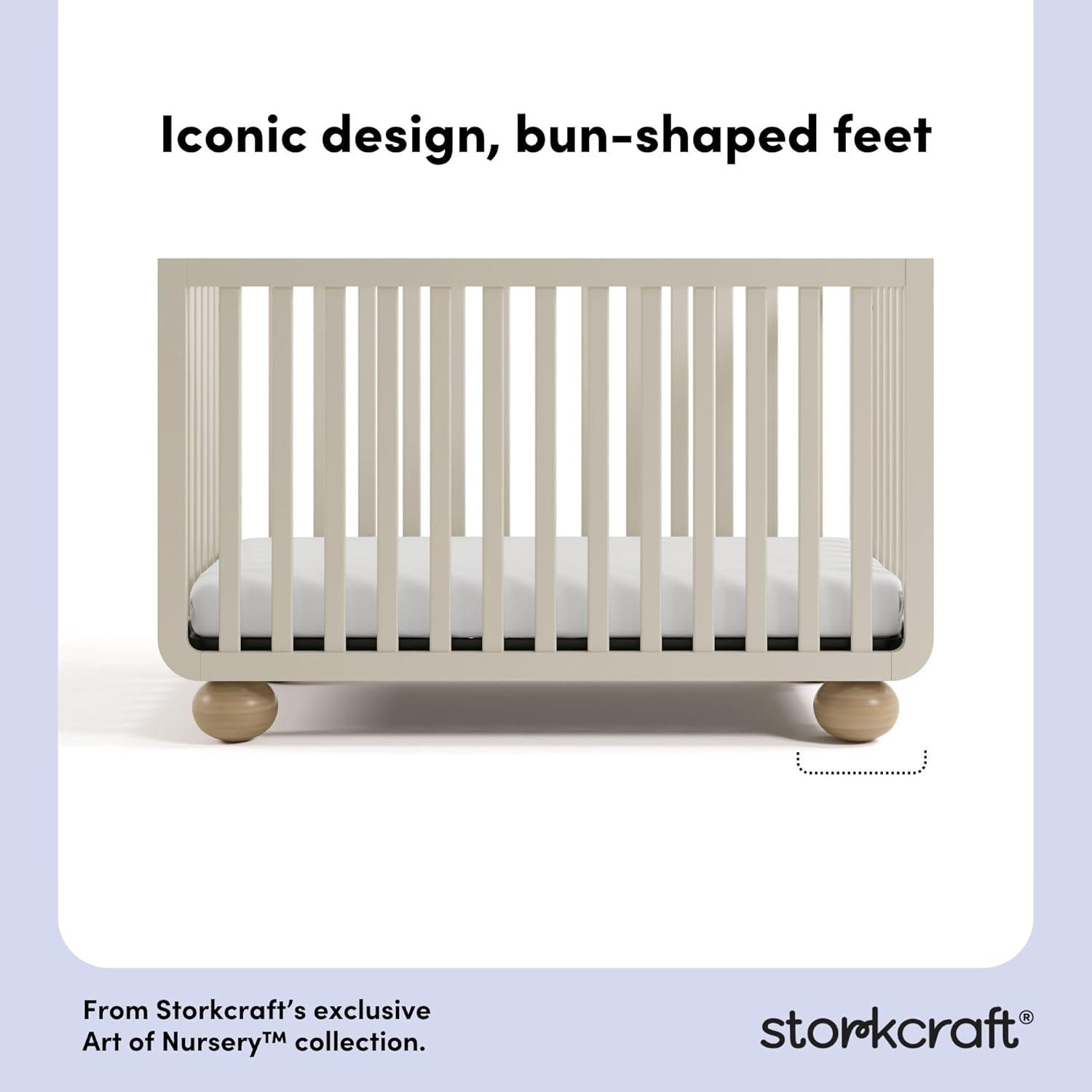 imageStorkcraft Amalfi 5in1 Convertible Crib with Toddler Guardrail Frosted Oat ampamp Driftwood GREENGUARD Gold Certified Toddler Bed Conversion Kit Included Fits Crib Mattress Converts to Full BedFrosted Oat and Driftwood