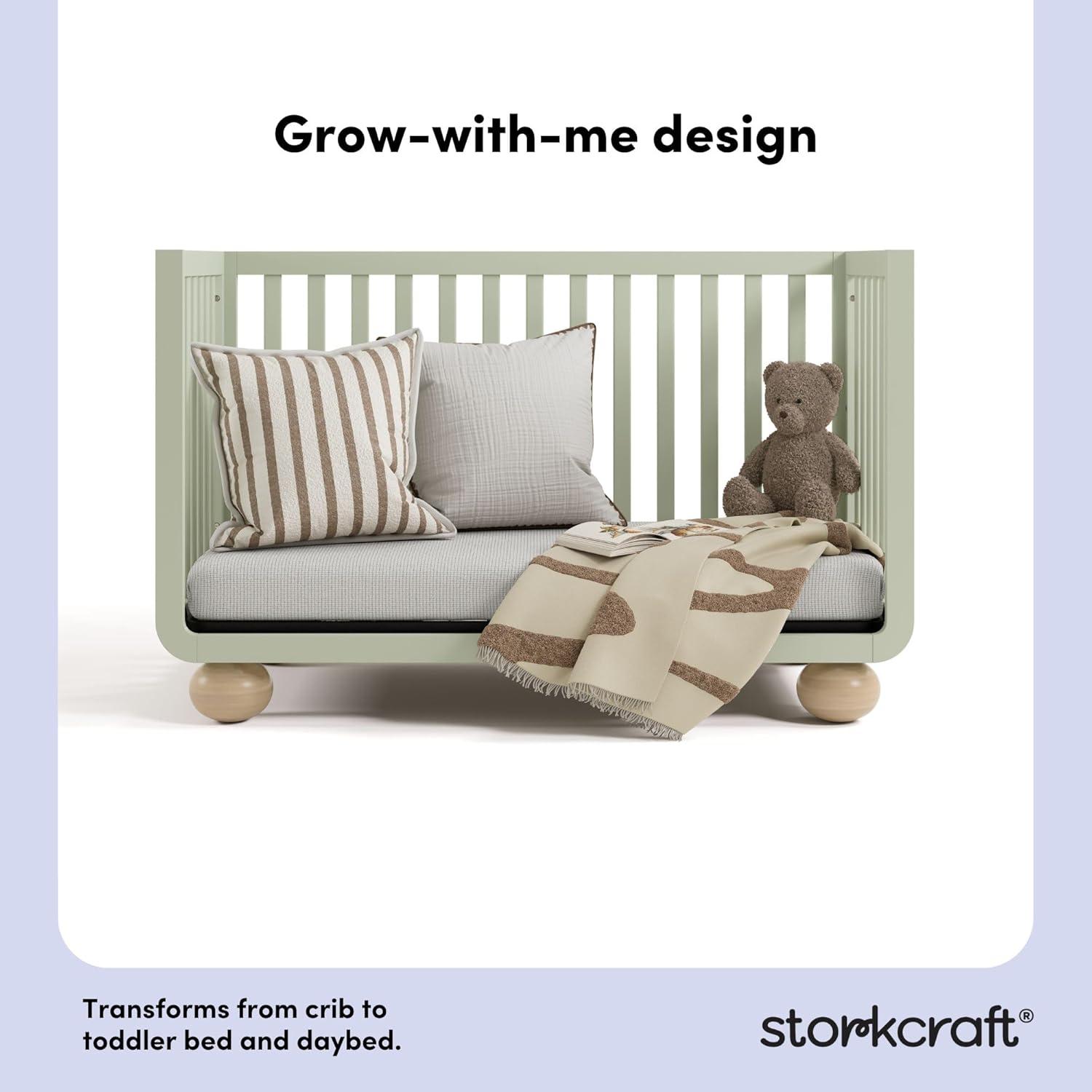 imageStorkcraft Amalfi 5in1 Convertible Crib with Toddler Guardrail Frosted Oat ampamp Driftwood GREENGUARD Gold Certified Toddler Bed Conversion Kit Included Fits Crib Mattress Converts to Full BedSage and Driftwood