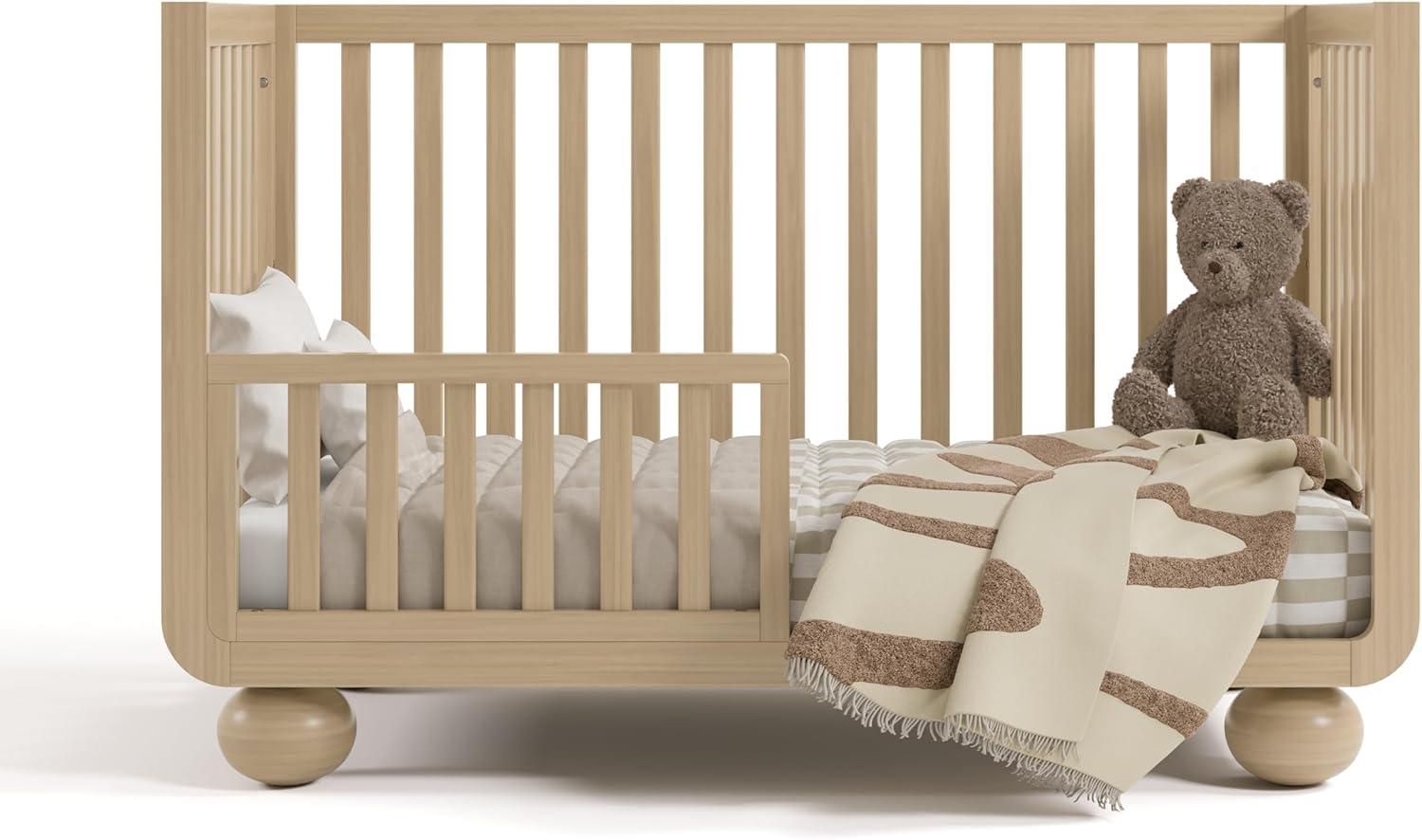 imageStorkcraft Amalfi 5in1 Convertible Crib with Toddler Guardrail Frosted Oat ampamp Driftwood GREENGUARD Gold Certified Toddler Bed Conversion Kit Included Fits Crib Mattress Converts to Full BedDriftwood