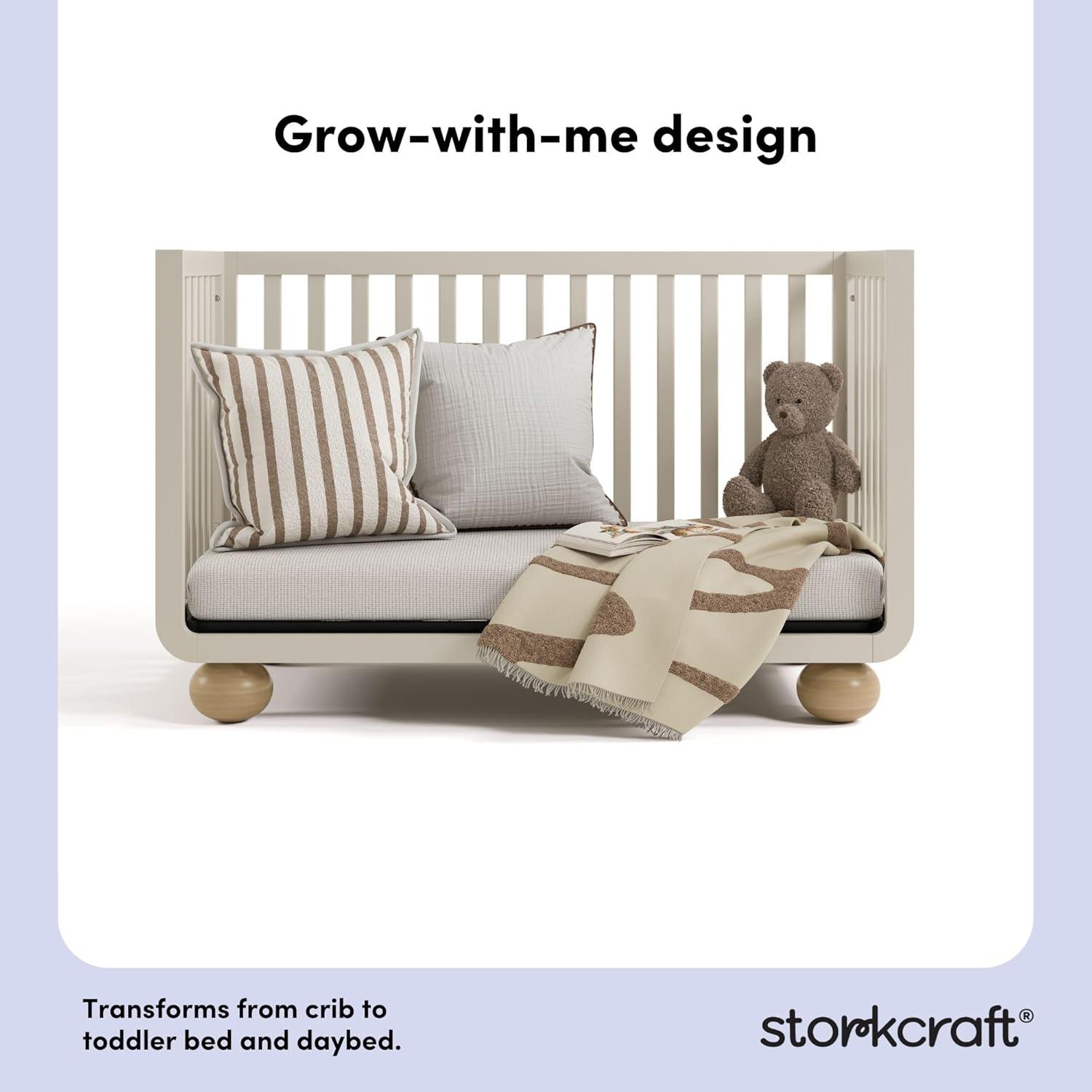 imageStorkcraft Amalfi 5in1 Convertible Crib with Toddler Guardrail Frosted Oat ampamp Driftwood GREENGUARD Gold Certified Toddler Bed Conversion Kit Included Fits Crib Mattress Converts to Full BedFrosted Oat and Driftwood