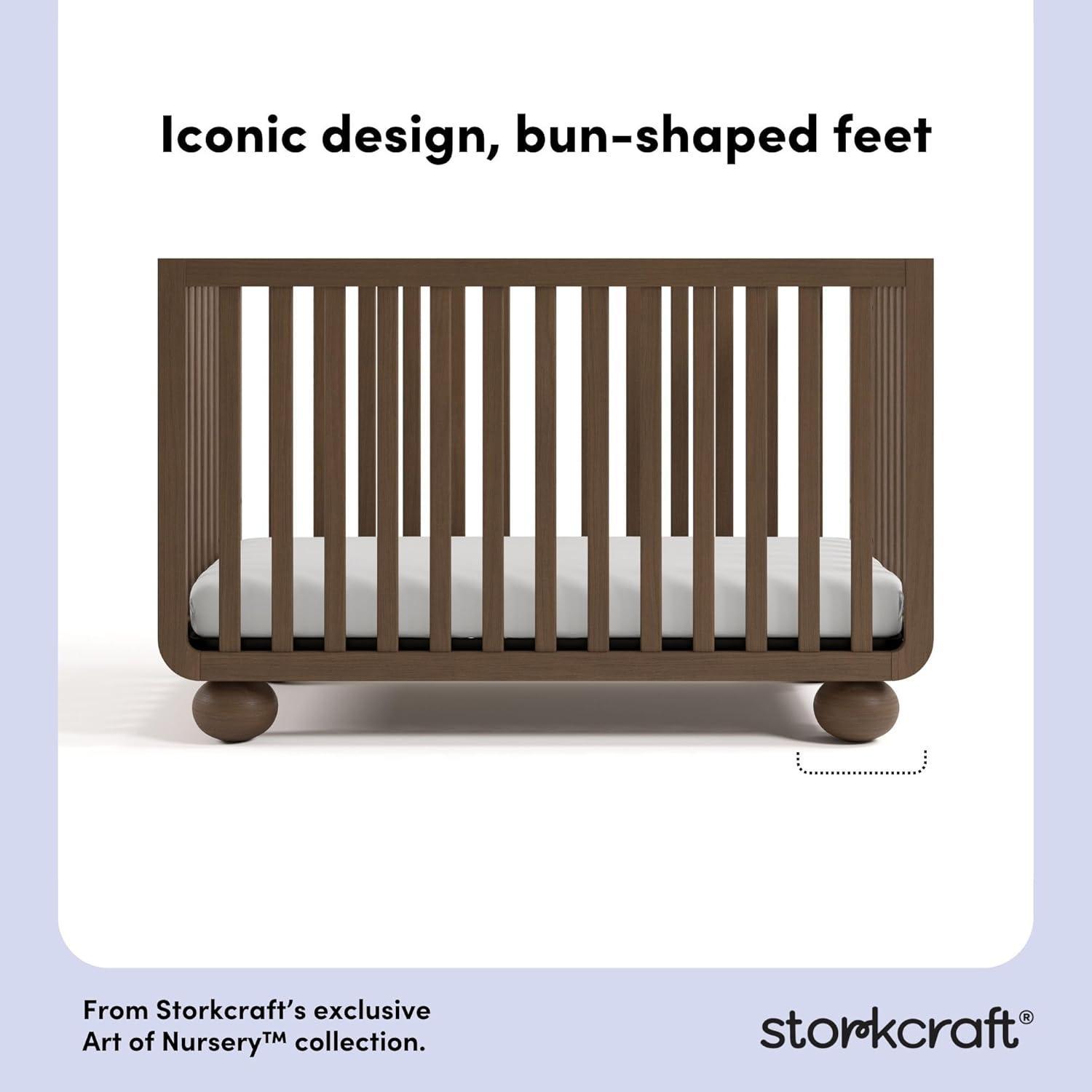 imageStorkcraft Amalfi 5in1 Convertible Crib with Toddler Guardrail Frosted Oat ampamp Driftwood GREENGUARD Gold Certified Toddler Bed Conversion Kit Included Fits Crib Mattress Converts to Full BedHazelnut