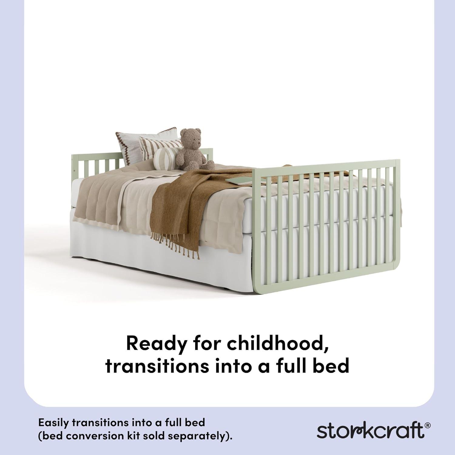 imageStorkcraft Amalfi 5in1 Convertible Crib with Toddler Guardrail Frosted Oat ampamp Driftwood GREENGUARD Gold Certified Toddler Bed Conversion Kit Included Fits Crib Mattress Converts to Full BedSage and Driftwood