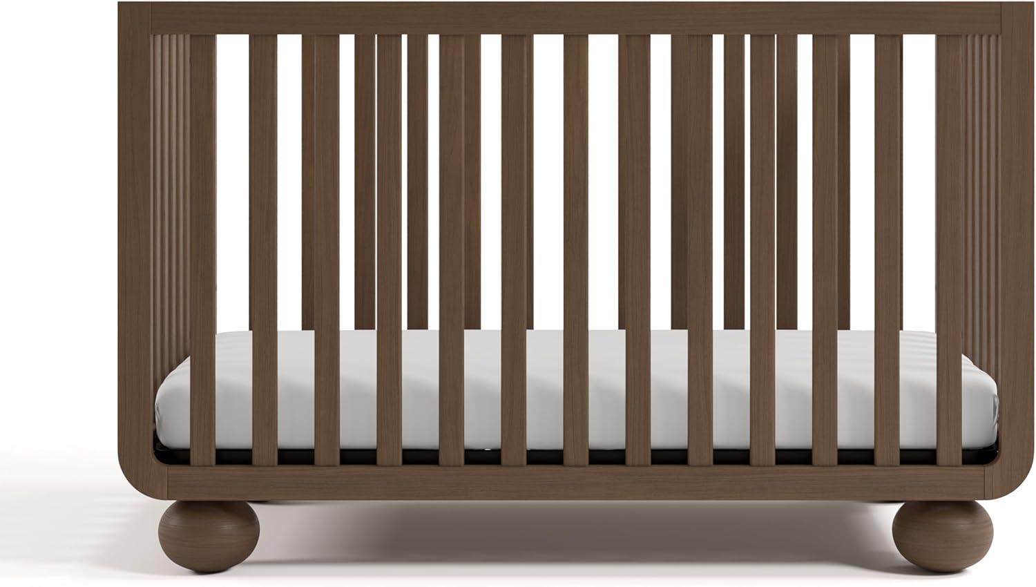 imageStorkcraft Amalfi 5in1 Convertible Crib with Toddler Guardrail Frosted Oat ampamp Driftwood GREENGUARD Gold Certified Toddler Bed Conversion Kit Included Fits Crib Mattress Converts to Full BedHazelnut