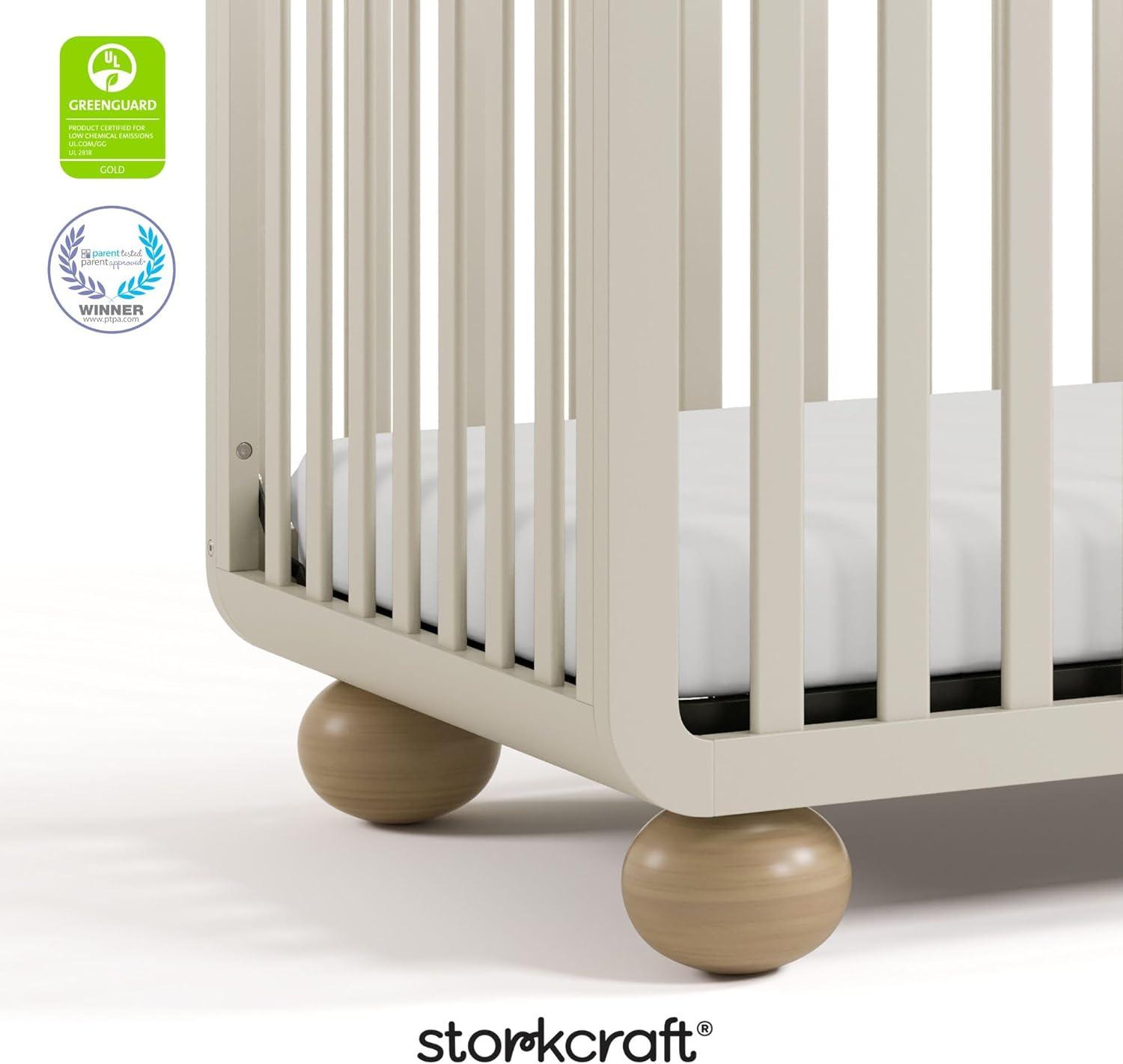 imageStorkcraft Amalfi 5in1 Convertible Crib with Toddler Guardrail Frosted Oat ampamp Driftwood GREENGUARD Gold Certified Toddler Bed Conversion Kit Included Fits Crib Mattress Converts to Full BedFrosted Oat and Driftwood