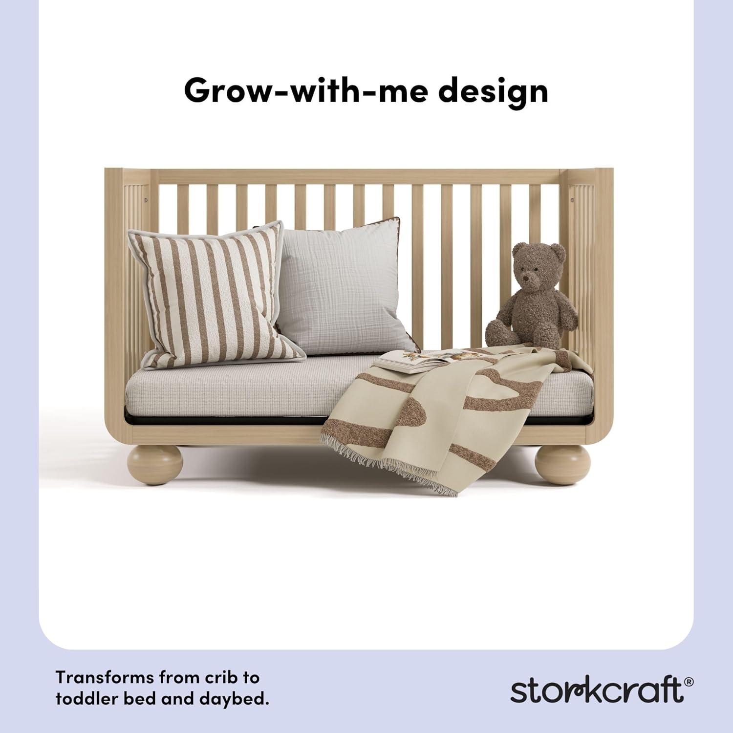 imageStorkcraft Amalfi 5in1 Convertible Crib with Toddler Guardrail Frosted Oat ampamp Driftwood GREENGUARD Gold Certified Toddler Bed Conversion Kit Included Fits Crib Mattress Converts to Full BedDriftwood