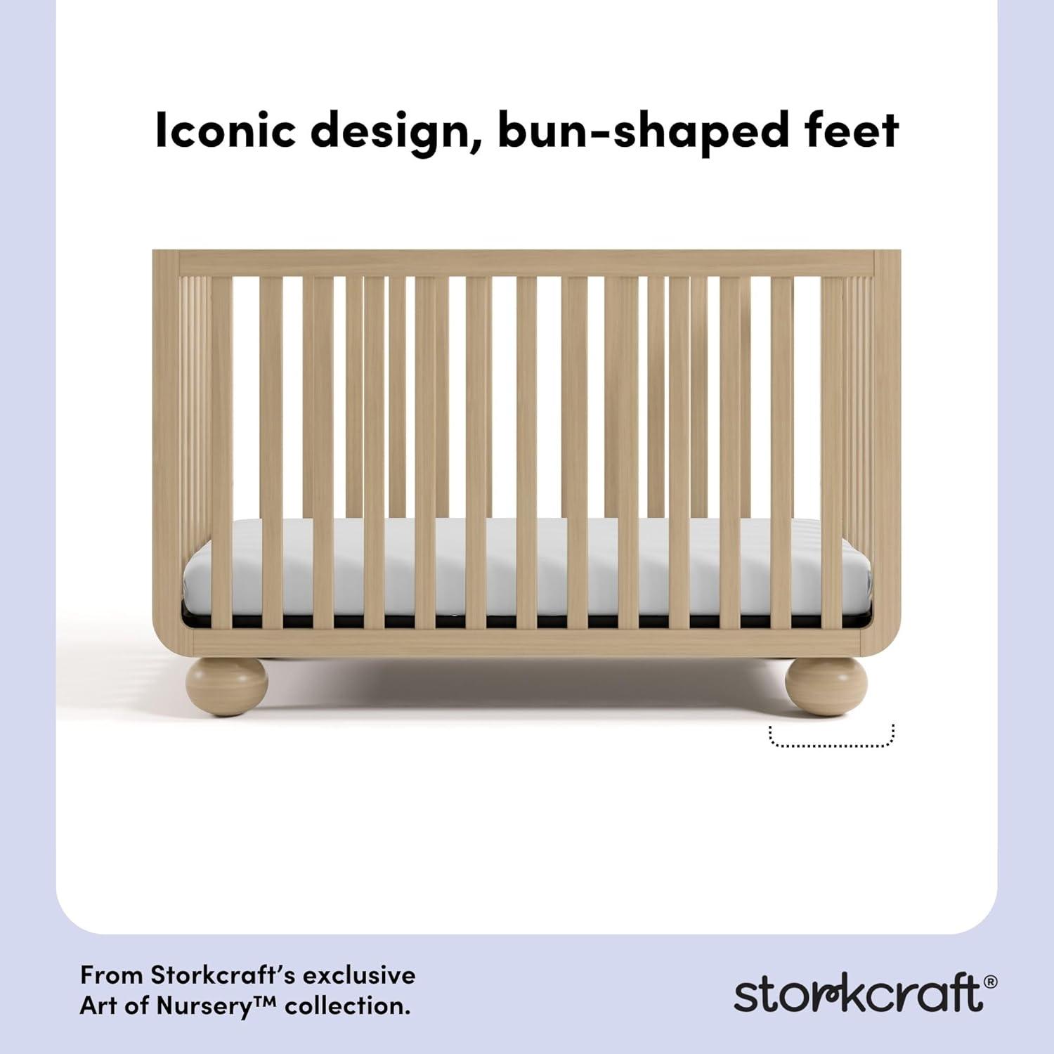imageStorkcraft Amalfi 5in1 Convertible Crib with Toddler Guardrail Frosted Oat ampamp Driftwood GREENGUARD Gold Certified Toddler Bed Conversion Kit Included Fits Crib Mattress Converts to Full BedDriftwood