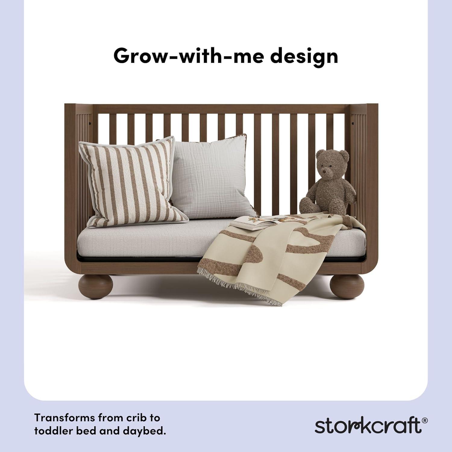imageStorkcraft Amalfi 5in1 Convertible Crib with Toddler Guardrail Frosted Oat ampamp Driftwood GREENGUARD Gold Certified Toddler Bed Conversion Kit Included Fits Crib Mattress Converts to Full BedHazelnut