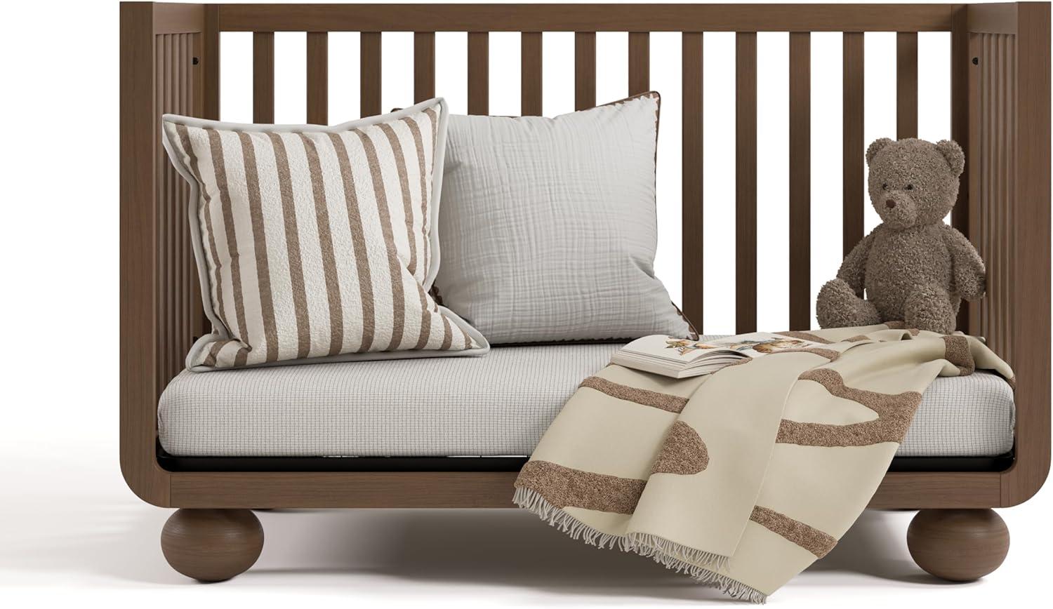 imageStorkcraft Amalfi 5in1 Convertible Crib with Toddler Guardrail Frosted Oat ampamp Driftwood GREENGUARD Gold Certified Toddler Bed Conversion Kit Included Fits Crib Mattress Converts to Full BedHazelnut