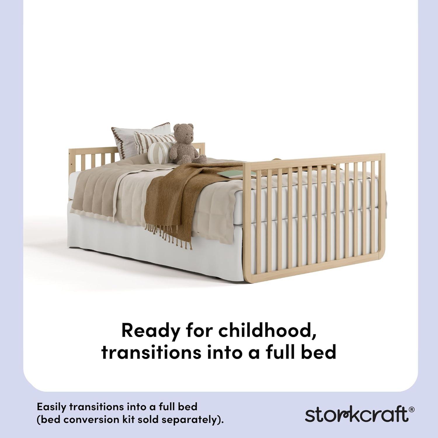 imageStorkcraft Amalfi 5in1 Convertible Crib with Toddler Guardrail Frosted Oat ampamp Driftwood GREENGUARD Gold Certified Toddler Bed Conversion Kit Included Fits Crib Mattress Converts to Full BedDriftwood