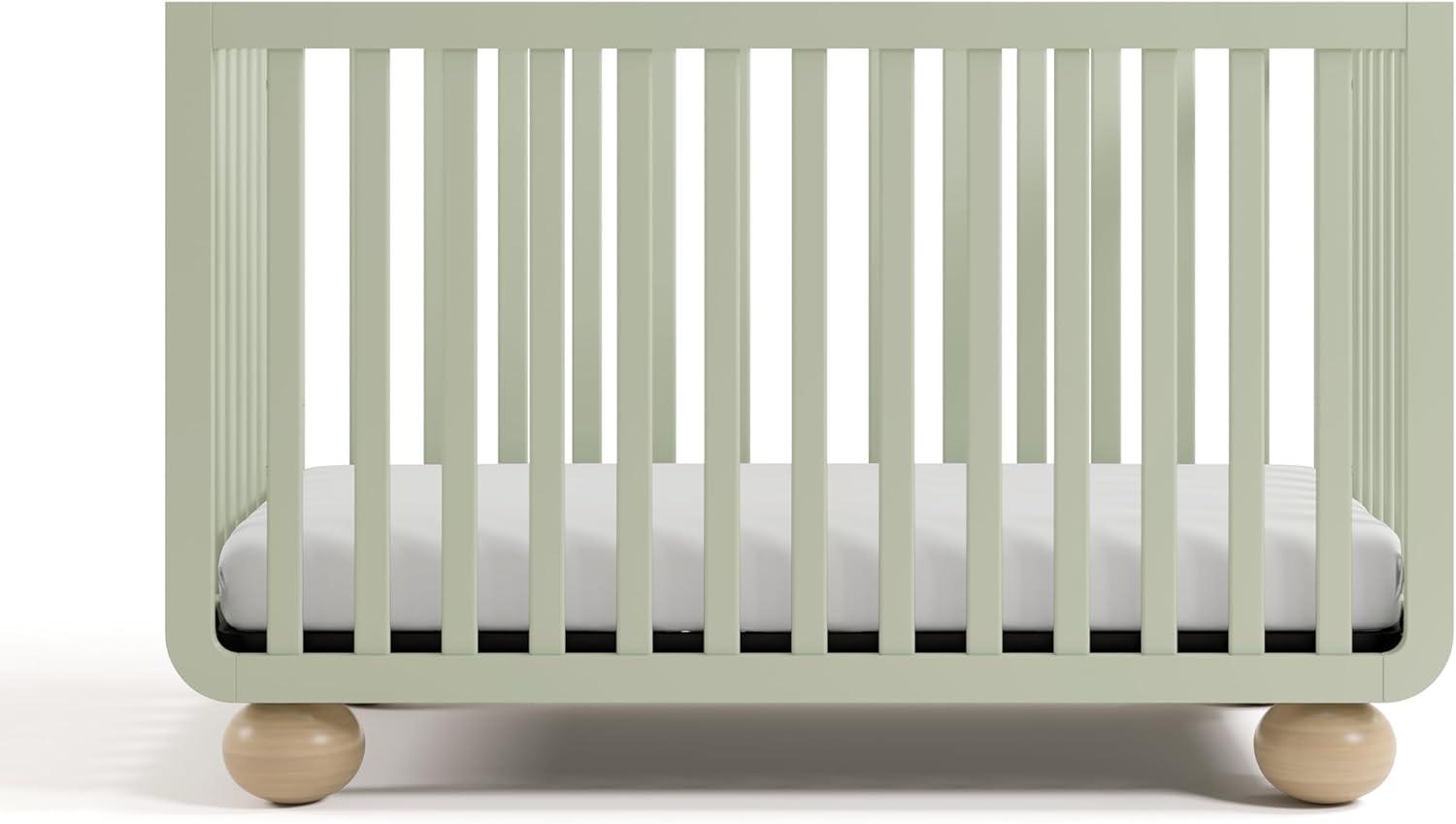 imageStorkcraft Amalfi 5in1 Convertible Crib with Toddler Guardrail Frosted Oat ampamp Driftwood GREENGUARD Gold Certified Toddler Bed Conversion Kit Included Fits Crib Mattress Converts to Full BedSage and Driftwood