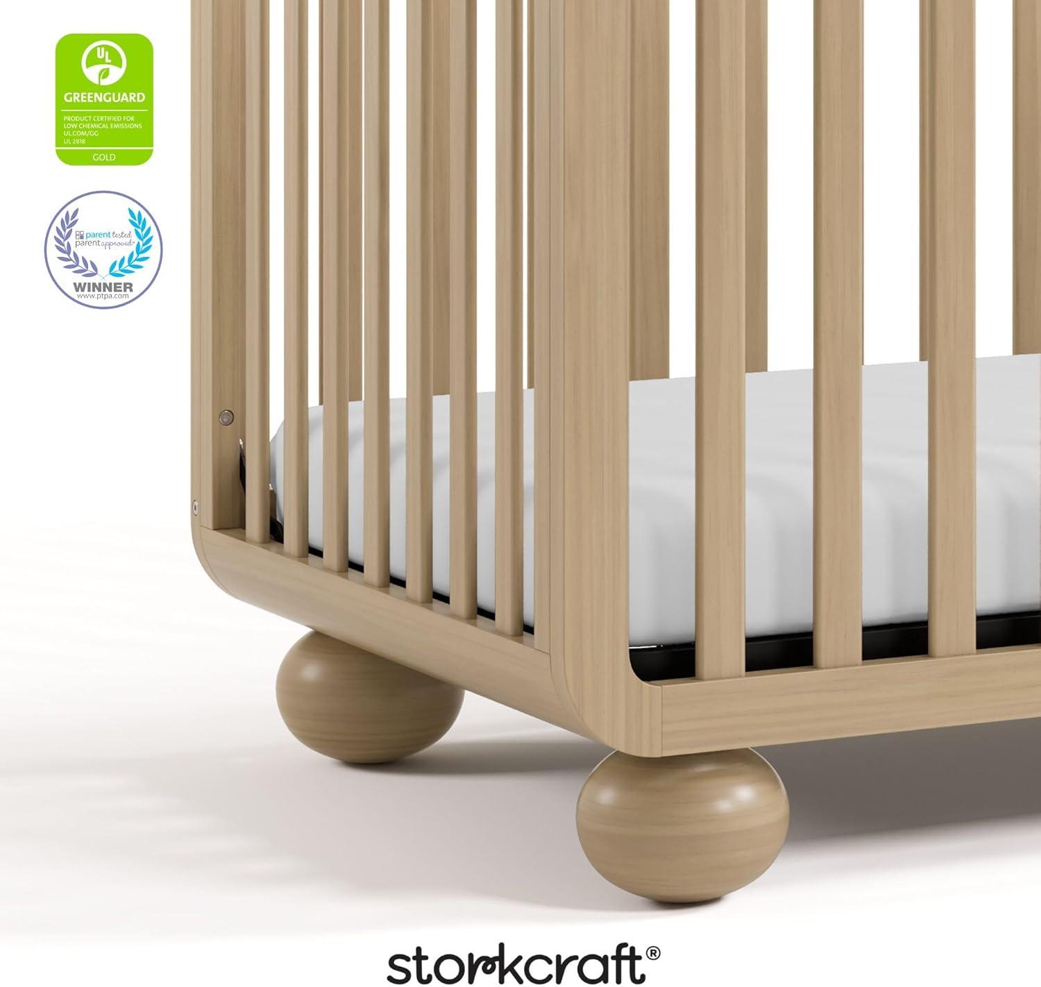 imageStorkcraft Amalfi 5in1 Convertible Crib with Toddler Guardrail Frosted Oat ampamp Driftwood GREENGUARD Gold Certified Toddler Bed Conversion Kit Included Fits Crib Mattress Converts to Full BedDriftwood