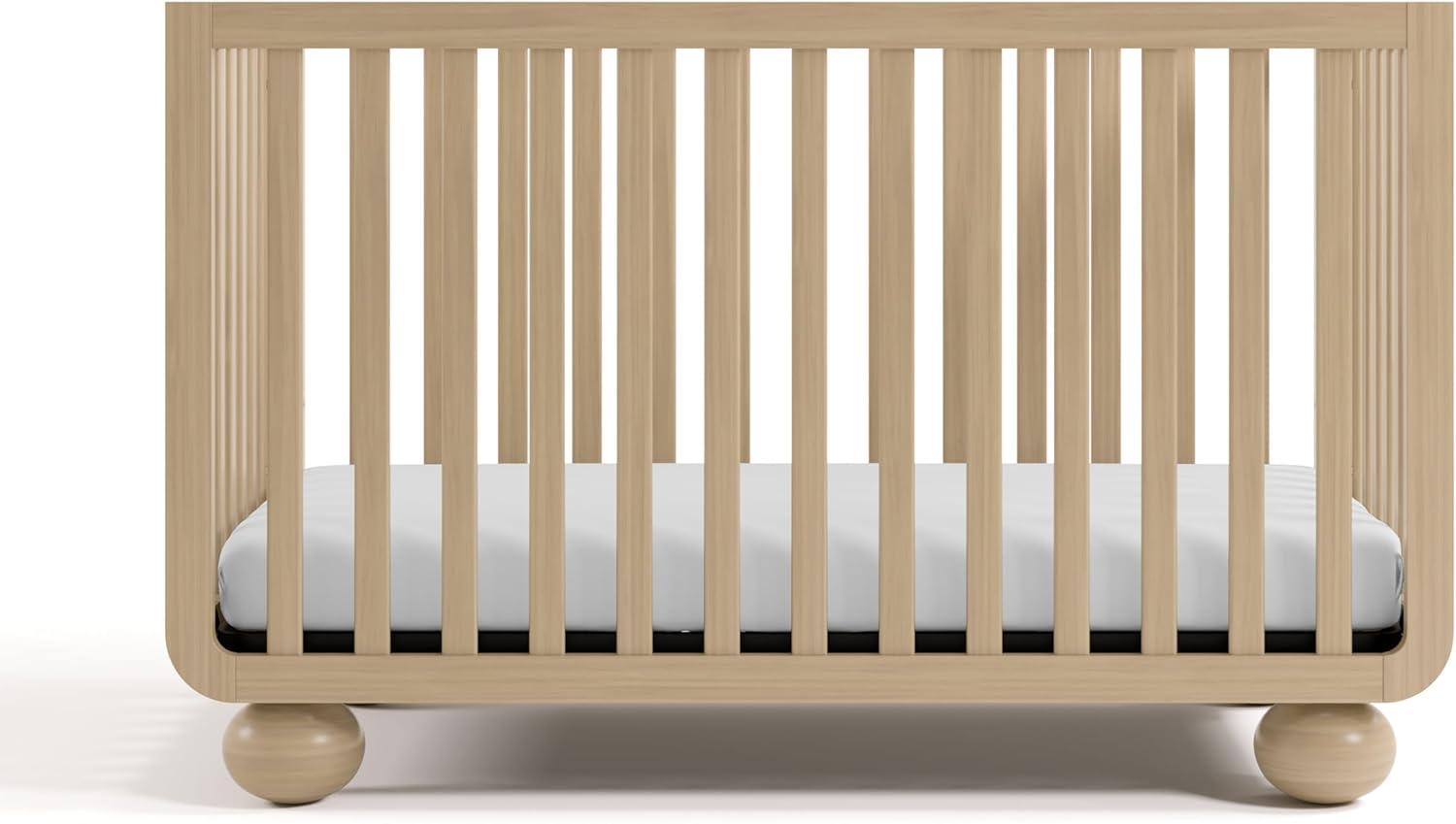 imageStorkcraft Amalfi 5in1 Convertible Crib with Toddler Guardrail Frosted Oat ampamp Driftwood GREENGUARD Gold Certified Toddler Bed Conversion Kit Included Fits Crib Mattress Converts to Full BedDriftwood