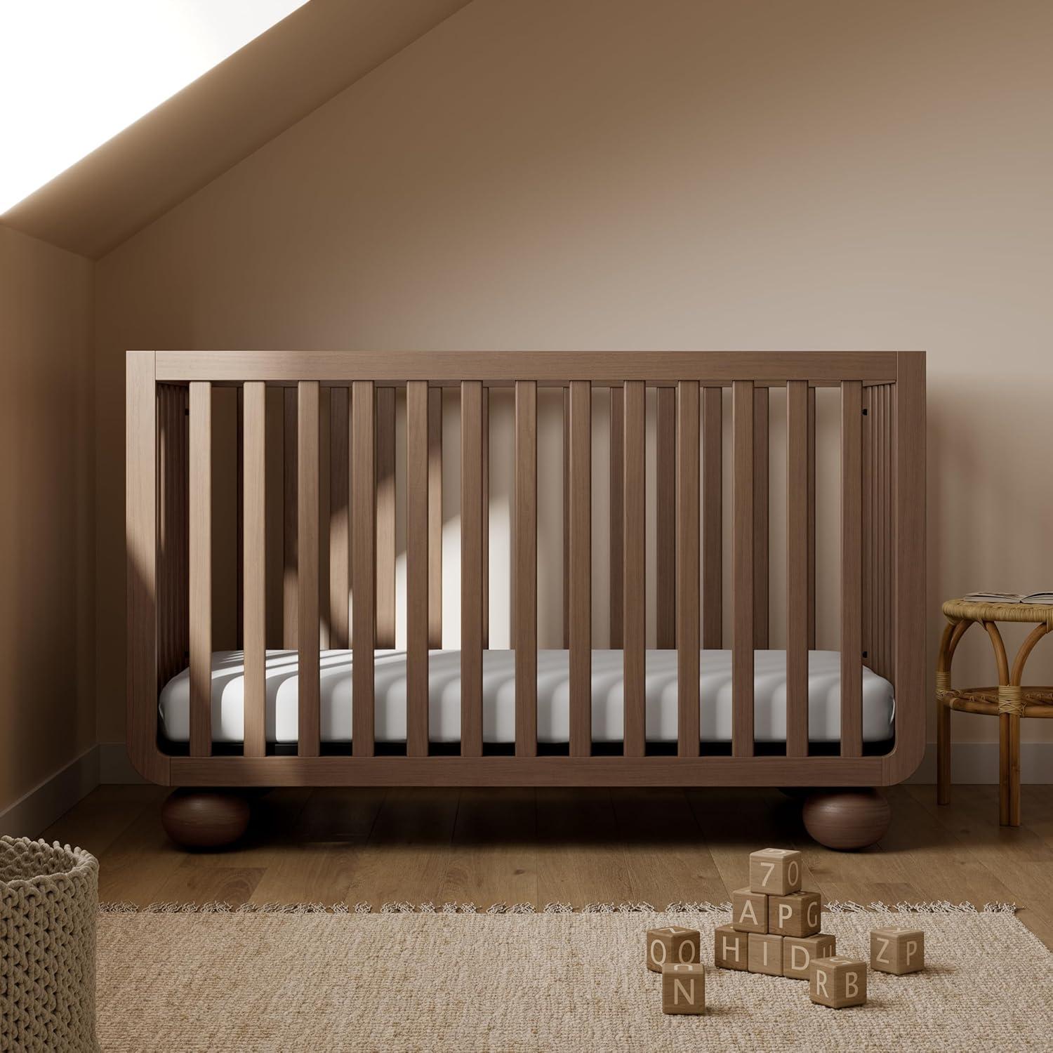imageStorkcraft Amalfi 5in1 Convertible Crib with Toddler Guardrail Frosted Oat ampamp Driftwood GREENGUARD Gold Certified Toddler Bed Conversion Kit Included Fits Crib Mattress Converts to Full BedHazelnut