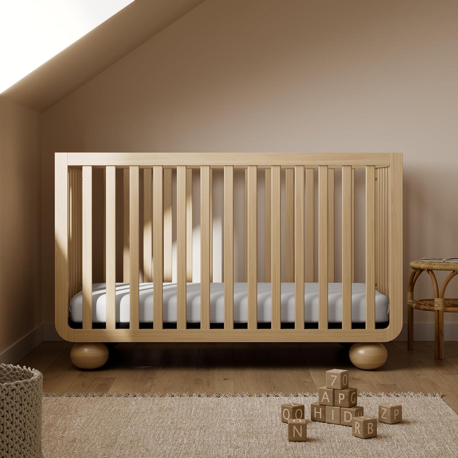 imageStorkcraft Amalfi 5in1 Convertible Crib with Toddler Guardrail Frosted Oat ampamp Driftwood GREENGUARD Gold Certified Toddler Bed Conversion Kit Included Fits Crib Mattress Converts to Full BedDriftwood