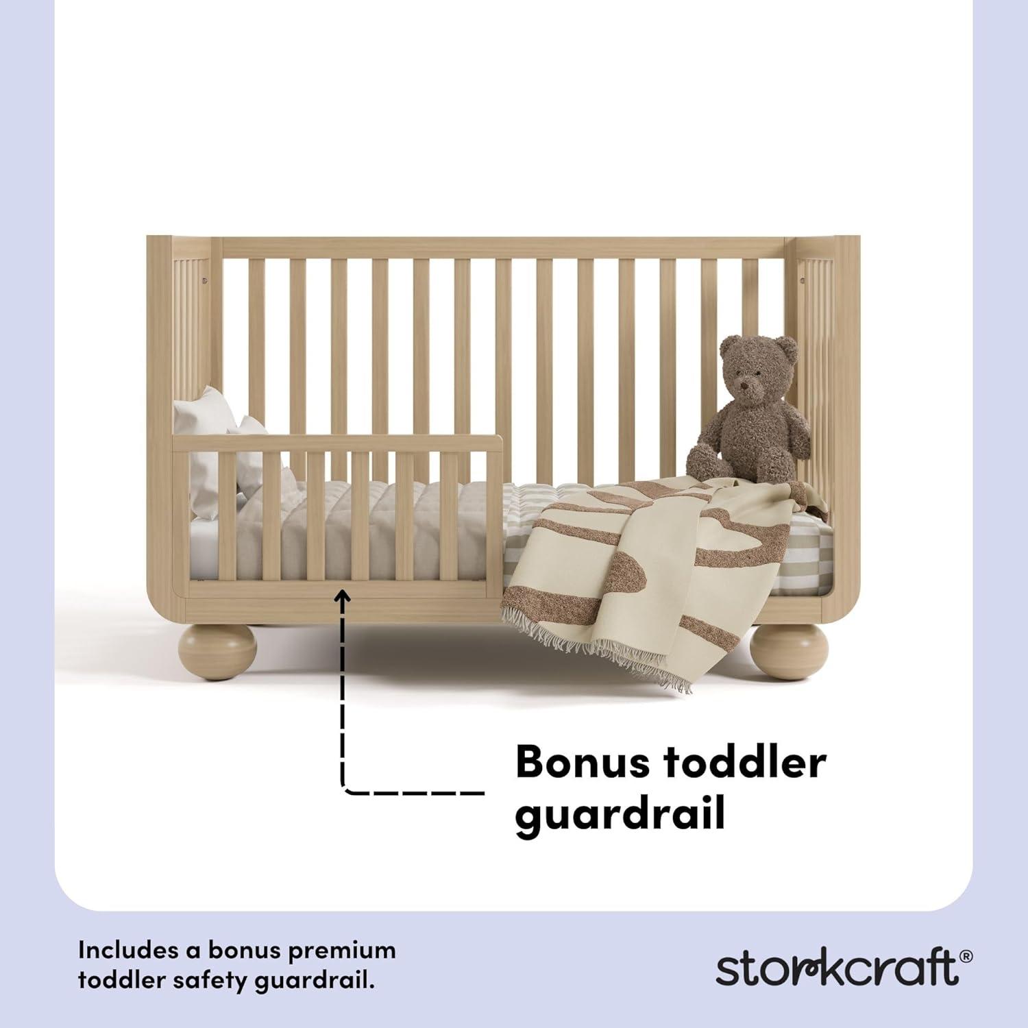 imageStorkcraft Amalfi 5in1 Convertible Crib with Toddler Guardrail Frosted Oat ampamp Driftwood GREENGUARD Gold Certified Toddler Bed Conversion Kit Included Fits Crib Mattress Converts to Full BedDriftwood