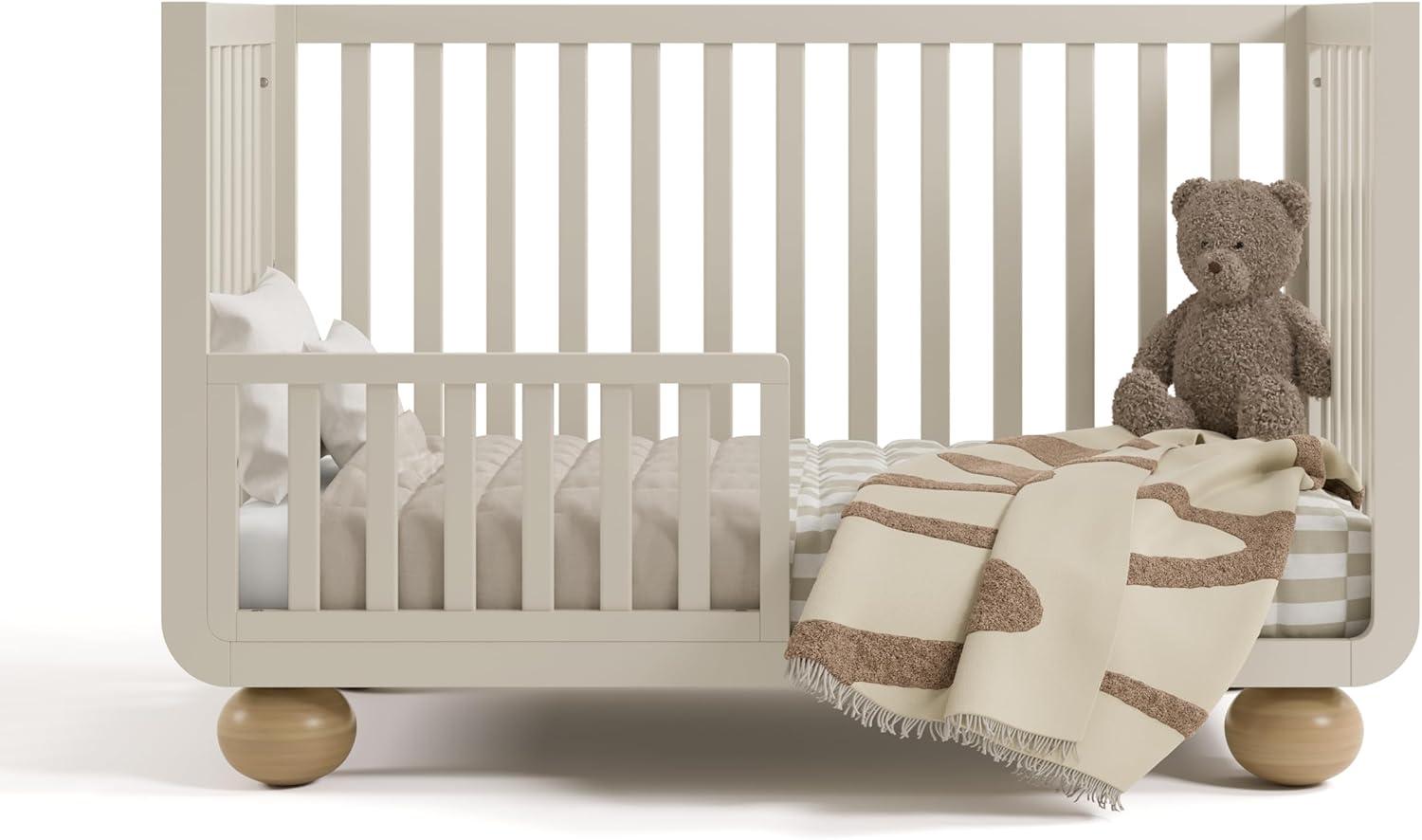 imageStorkcraft Amalfi 5in1 Convertible Crib with Toddler Guardrail Frosted Oat ampamp Driftwood GREENGUARD Gold Certified Toddler Bed Conversion Kit Included Fits Crib Mattress Converts to Full BedFrosted Oat and Driftwood