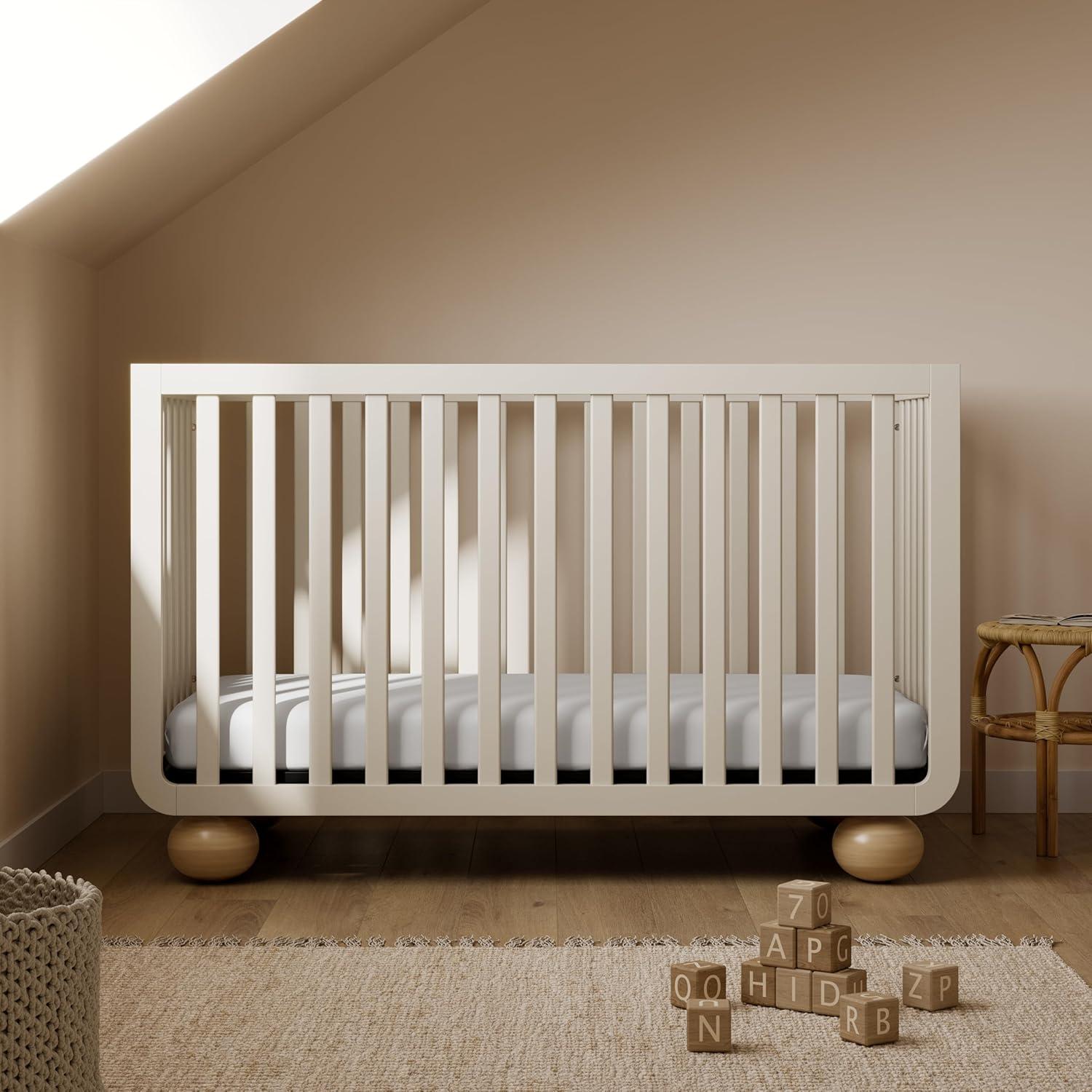 imageStorkcraft Amalfi 5in1 Convertible Crib with Toddler Guardrail Frosted Oat ampamp Driftwood GREENGUARD Gold Certified Toddler Bed Conversion Kit Included Fits Crib Mattress Converts to Full BedFrosted Oat and Driftwood