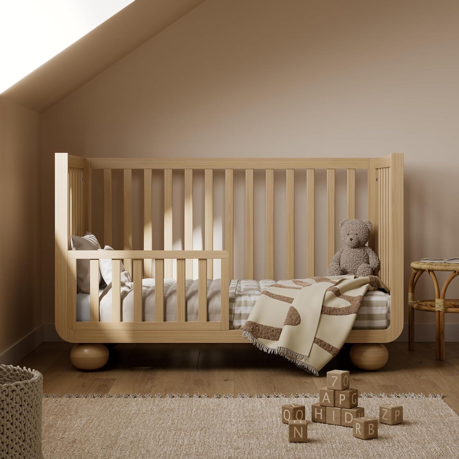 imageStorkcraft Amalfi 5in1 Convertible Crib with Toddler Guardrail Frosted Oat ampamp Driftwood GREENGUARD Gold Certified Toddler Bed Conversion Kit Included Fits Crib Mattress Converts to Full BedDriftwood
