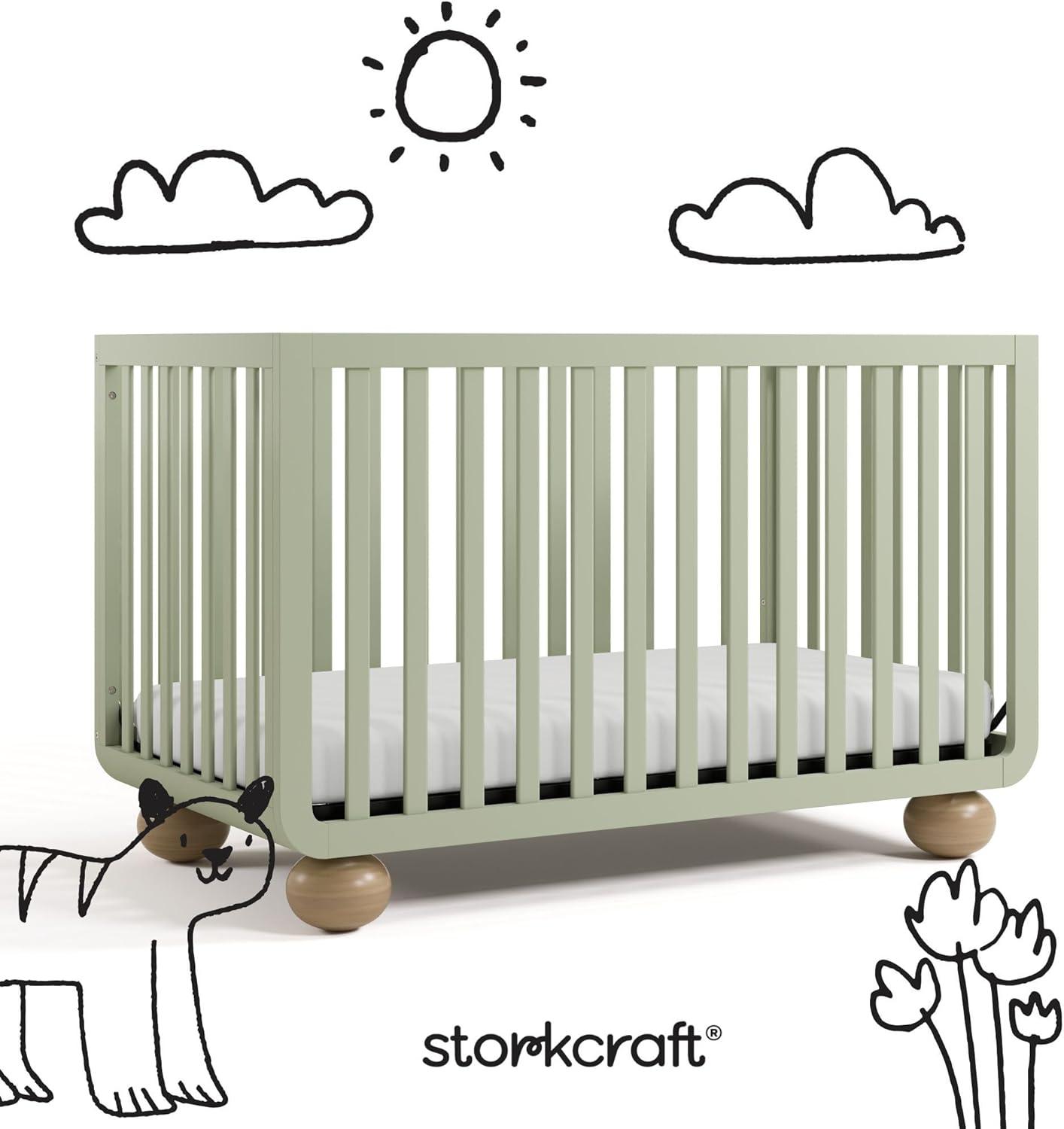 imageStorkcraft Amalfi 5in1 Convertible Crib with Toddler Guardrail Frosted Oat ampamp Driftwood GREENGUARD Gold Certified Toddler Bed Conversion Kit Included Fits Crib Mattress Converts to Full BedSage and Driftwood