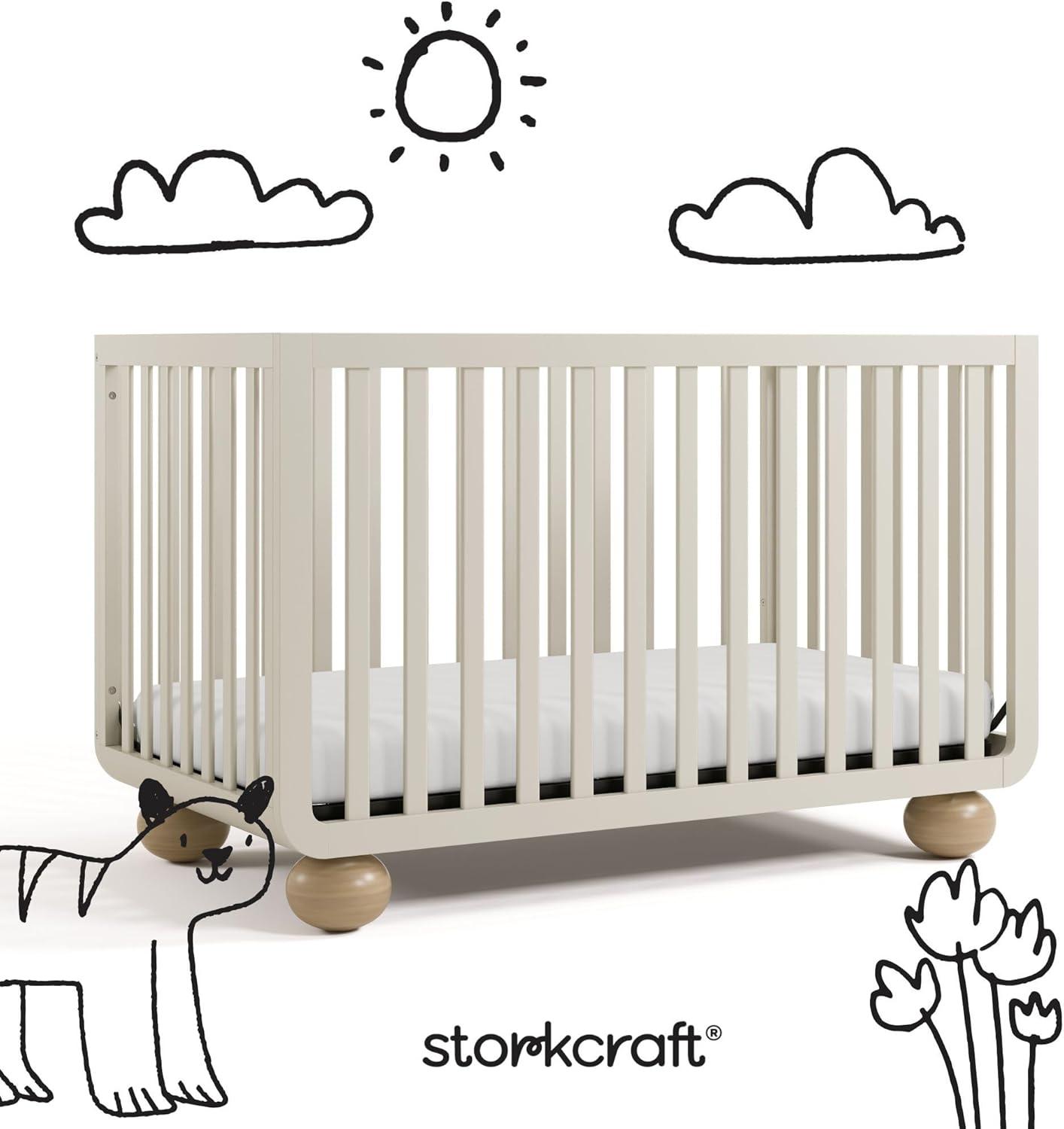 imageStorkcraft Amalfi 5in1 Convertible Crib with Toddler Guardrail Frosted Oat ampamp Driftwood GREENGUARD Gold Certified Toddler Bed Conversion Kit Included Fits Crib Mattress Converts to Full BedFrosted Oat and Driftwood