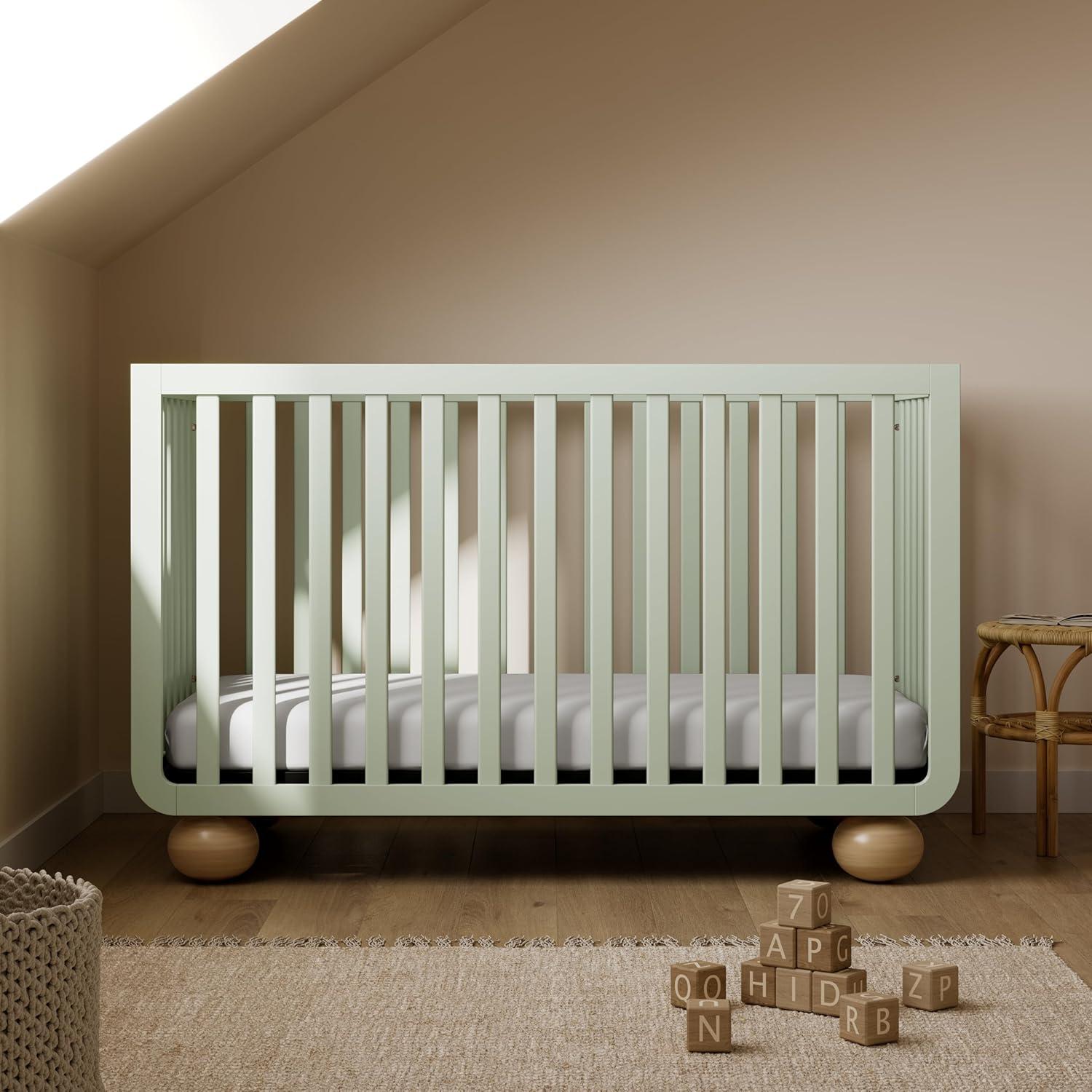 imageStorkcraft Amalfi 5in1 Convertible Crib with Toddler Guardrail Frosted Oat ampamp Driftwood GREENGUARD Gold Certified Toddler Bed Conversion Kit Included Fits Crib Mattress Converts to Full BedSage and Driftwood