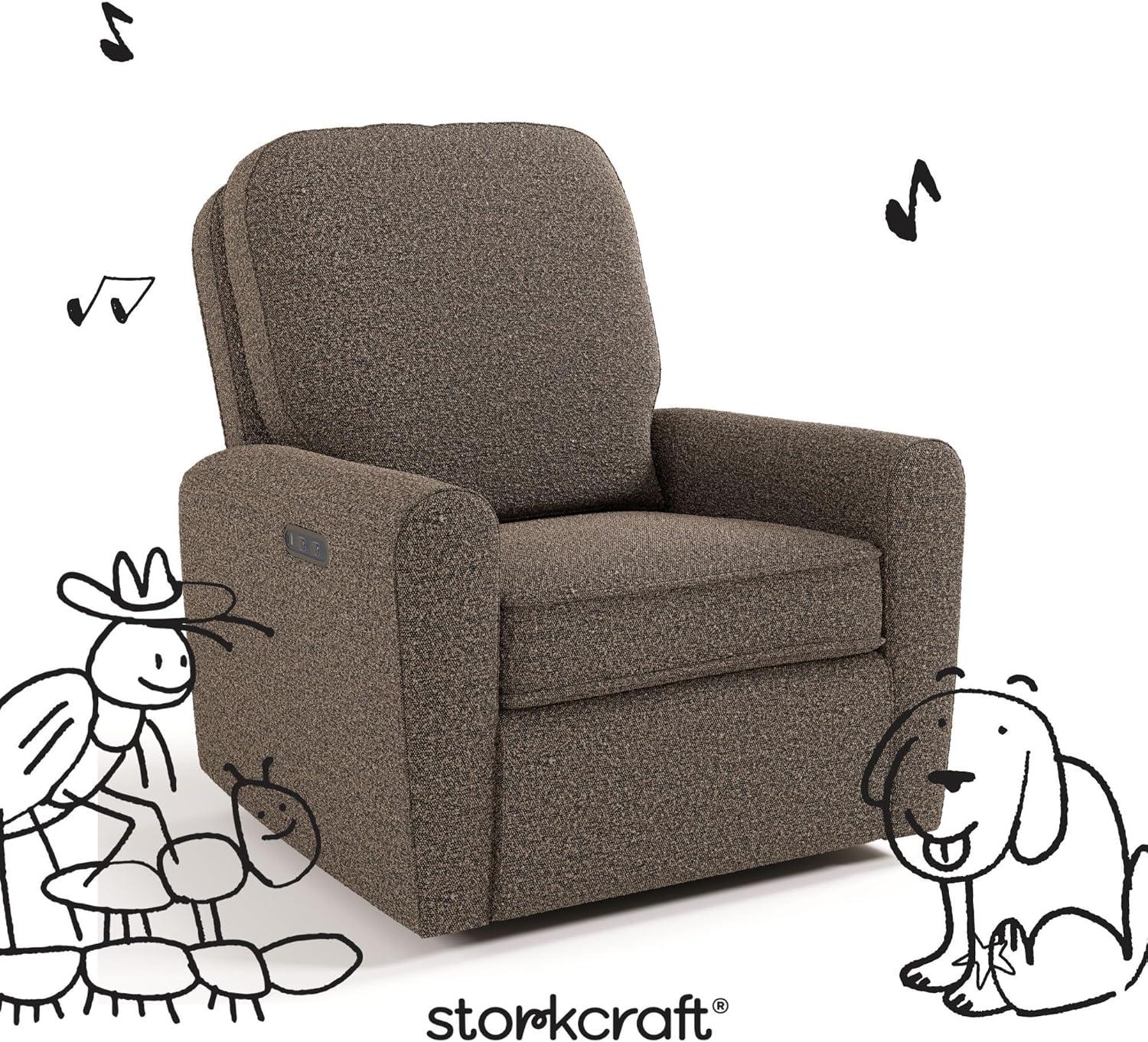 imageStorkcraft Amalfi Deluxe Power Recliner Swivel Glider Ivory Boucle Premium Electronic Power Recliner for Nursery Includes DualUSB Charging Port with USBA ampamp USBC Glider Rocking ChairMountain Brown Boucle