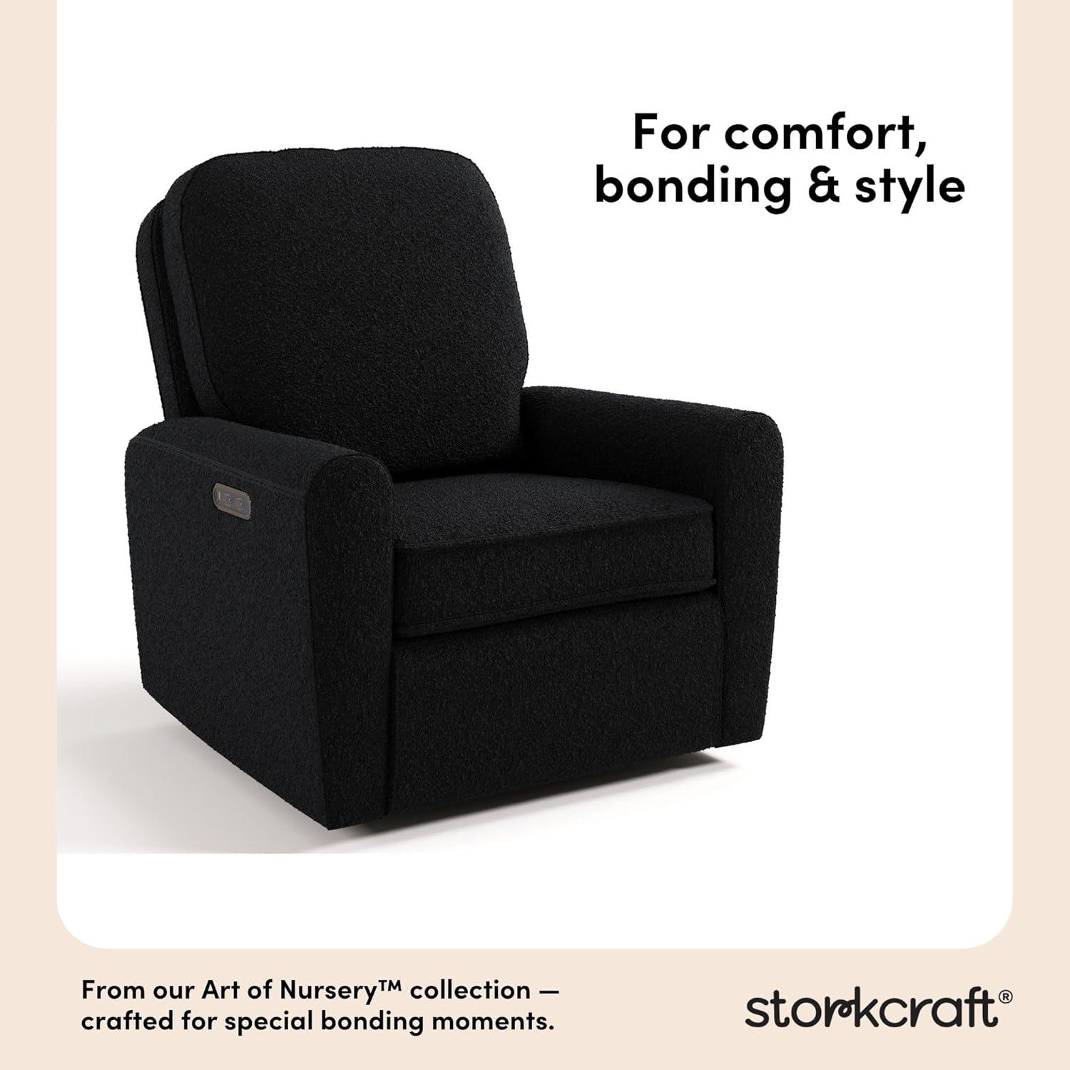 imageStorkcraft Amalfi Deluxe Power Recliner Swivel Glider Ivory Boucle Premium Electronic Power Recliner for Nursery Includes DualUSB Charging Port with USBA ampamp USBC Glider Rocking ChairBlack Boucle