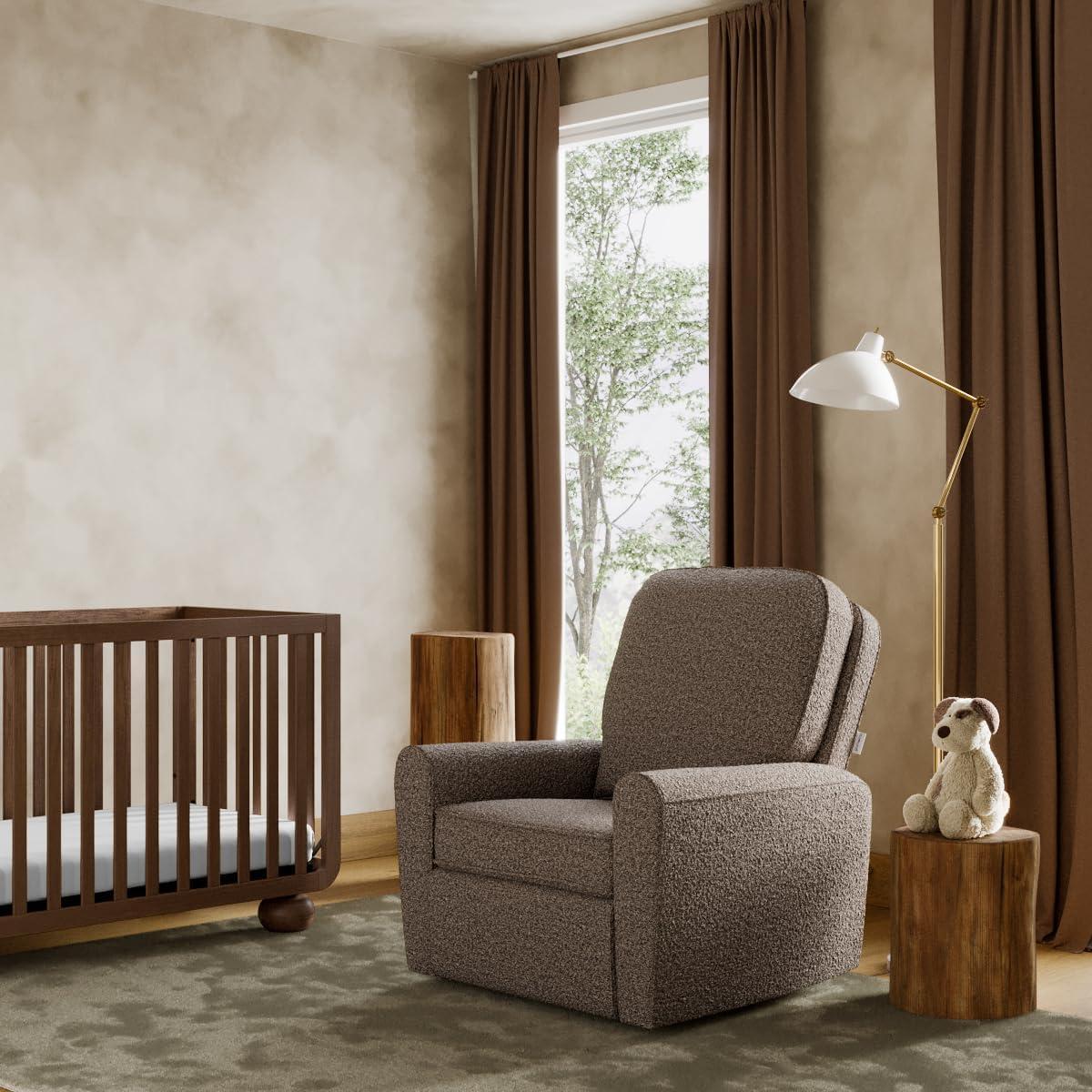 imageStorkcraft Amalfi Deluxe Power Recliner Swivel Glider Ivory Boucle Premium Electronic Power Recliner for Nursery Includes DualUSB Charging Port with USBA ampamp USBC Glider Rocking ChairMountain Brown Boucle