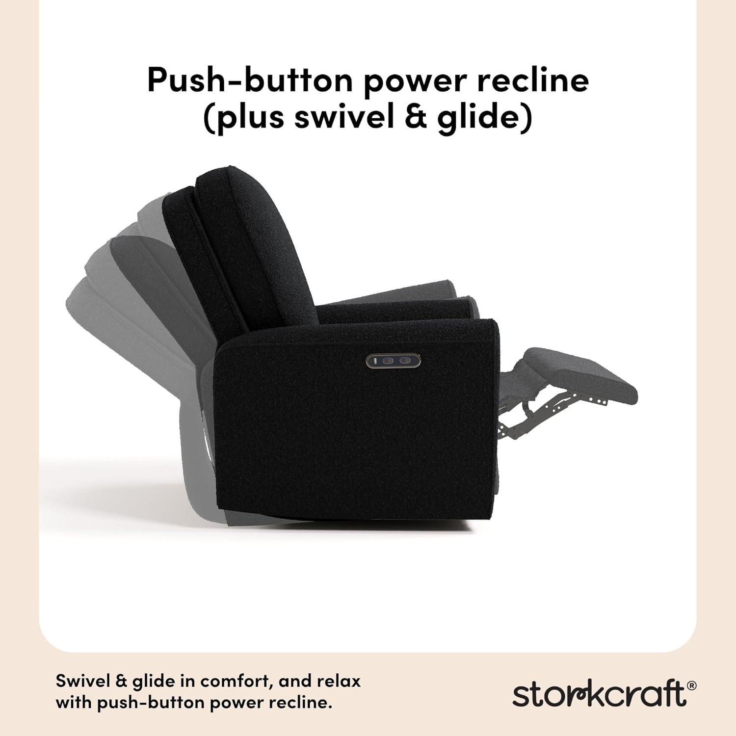 imageStorkcraft Amalfi Deluxe Power Recliner Swivel Glider Ivory Boucle Premium Electronic Power Recliner for Nursery Includes DualUSB Charging Port with USBA ampamp USBC Glider Rocking ChairBlack Boucle