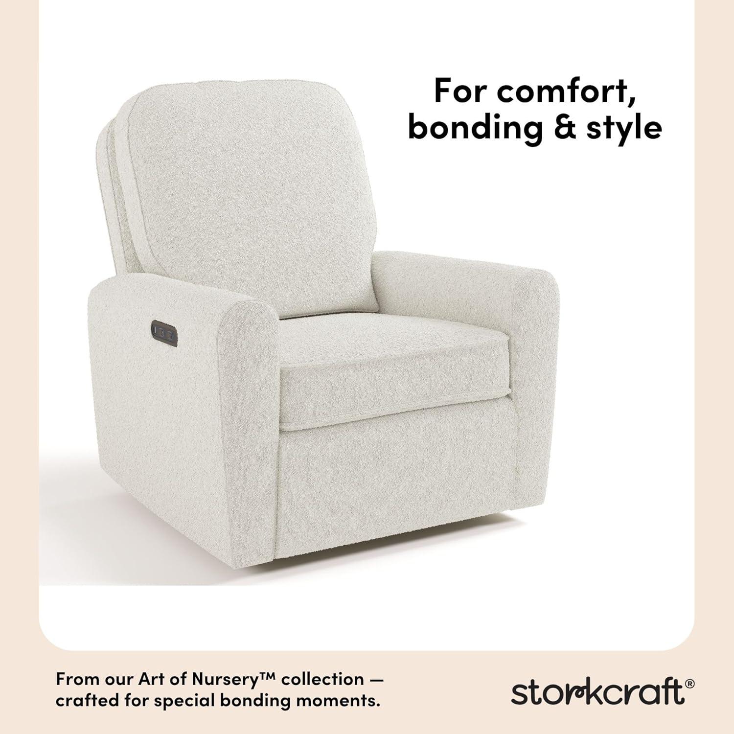 imageStorkcraft Amalfi Deluxe Power Recliner Swivel Glider Ivory Boucle Premium Electronic Power Recliner for Nursery Includes DualUSB Charging Port with USBA ampamp USBC Glider Rocking ChairIvory Boucle