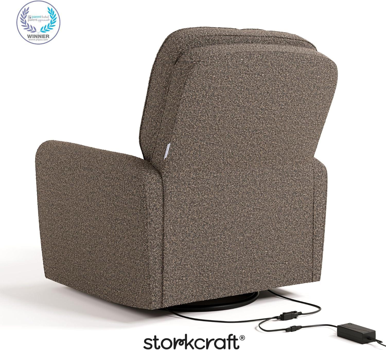 imageStorkcraft Amalfi Deluxe Power Recliner Swivel Glider Ivory Boucle Premium Electronic Power Recliner for Nursery Includes DualUSB Charging Port with USBA ampamp USBC Glider Rocking ChairMountain Brown Boucle