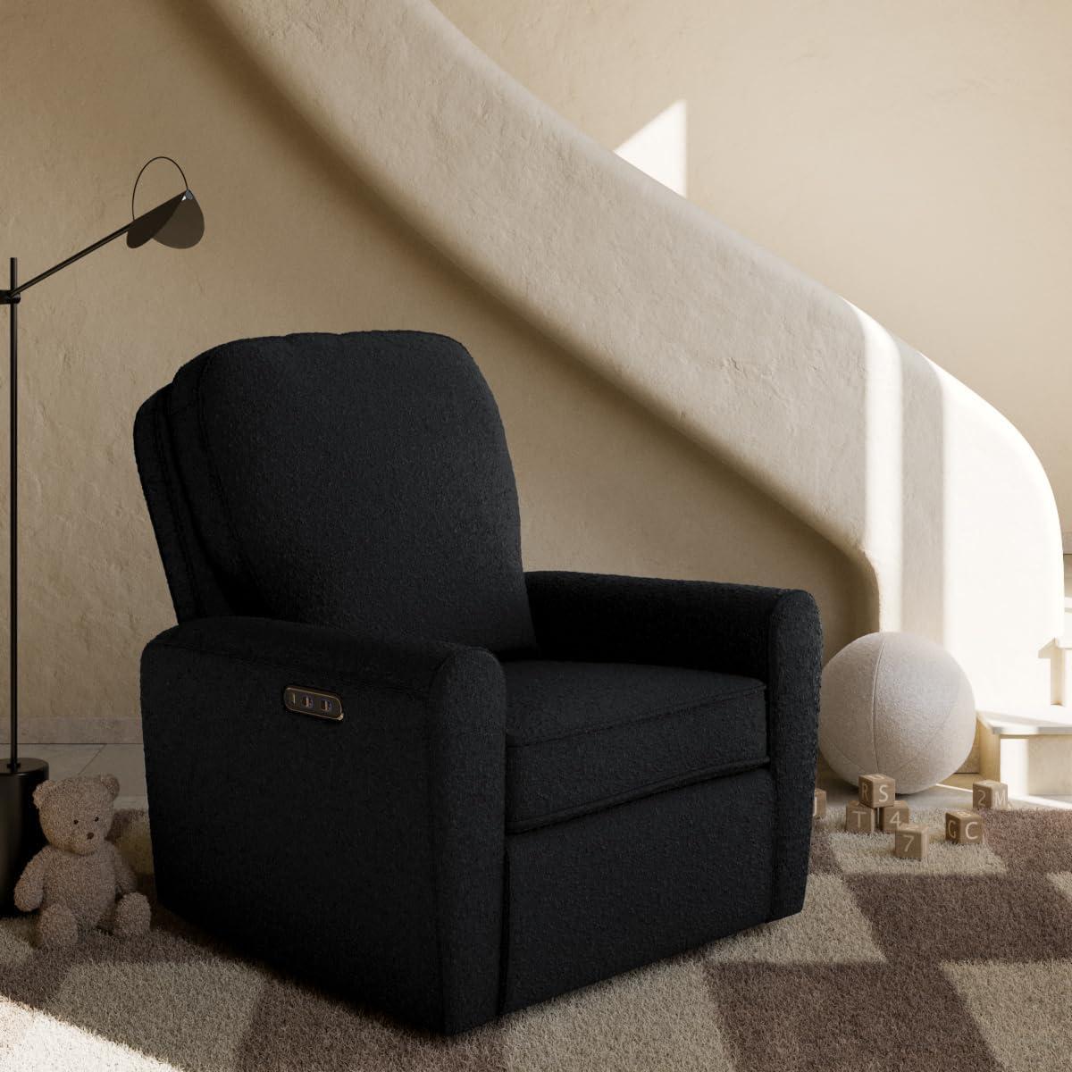 imageStorkcraft Amalfi Deluxe Power Recliner Swivel Glider Ivory Boucle Premium Electronic Power Recliner for Nursery Includes DualUSB Charging Port with USBA ampamp USBC Glider Rocking ChairBlack Boucle