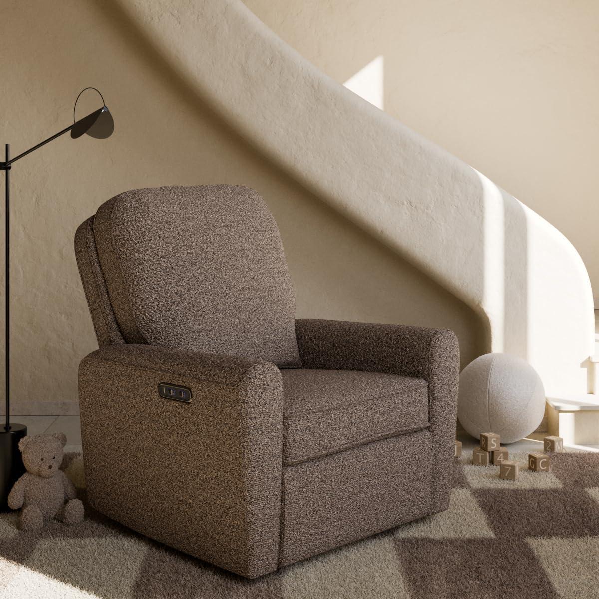 imageStorkcraft Amalfi Deluxe Power Recliner Swivel Glider Ivory Boucle Premium Electronic Power Recliner for Nursery Includes DualUSB Charging Port with USBA ampamp USBC Glider Rocking ChairMountain Brown Boucle