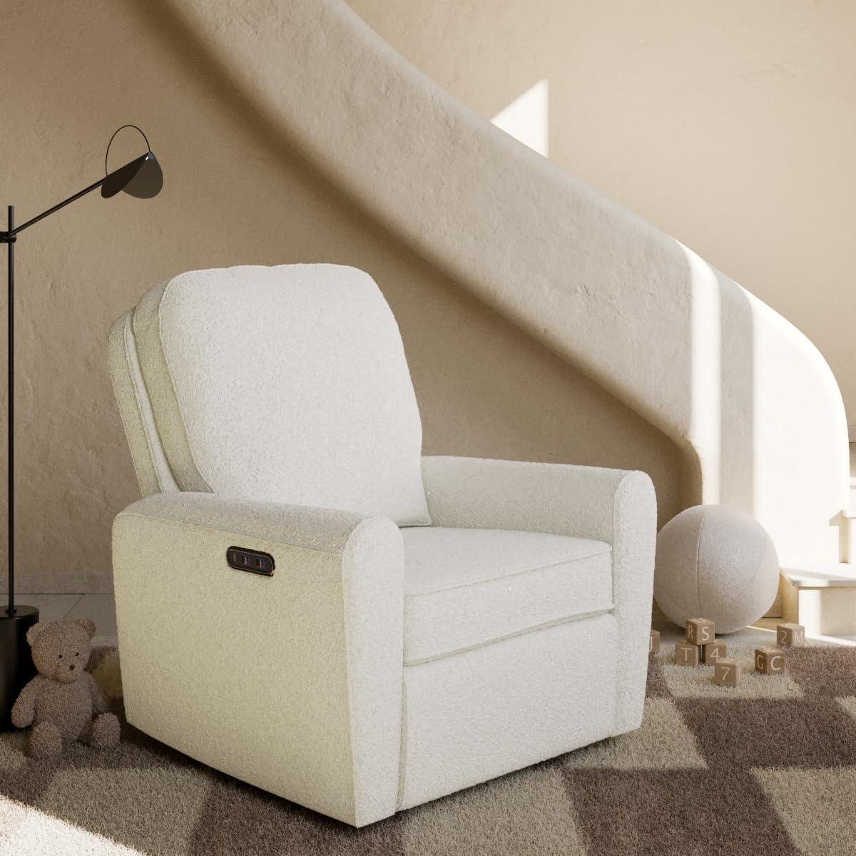 imageStorkcraft Amalfi Deluxe Power Recliner Swivel Glider Ivory Boucle Premium Electronic Power Recliner for Nursery Includes DualUSB Charging Port with USBA ampamp USBC Glider Rocking ChairIvory Boucle